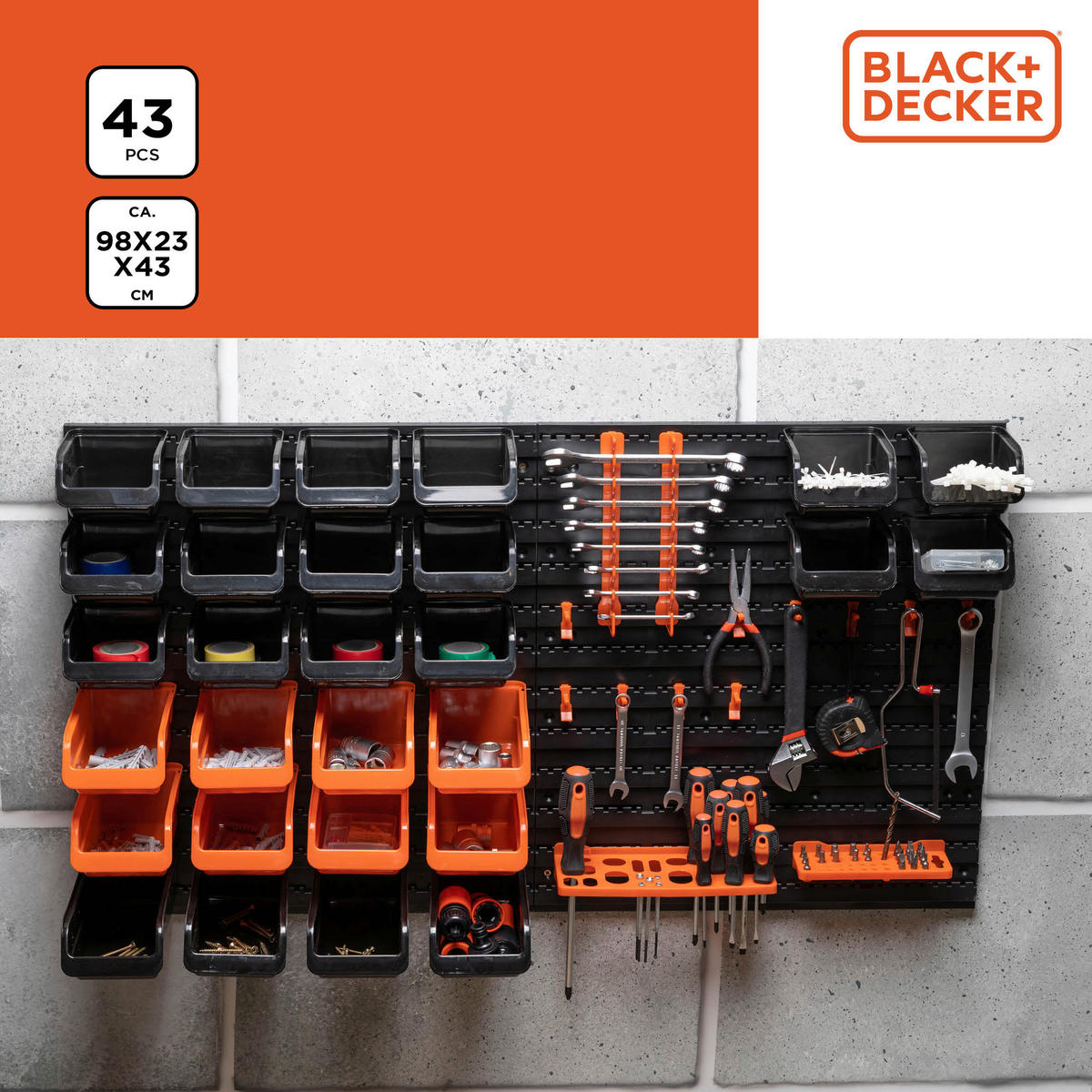 BLACK+DECKER Werkzeugwand orange B/H/L: ca. 14,2x56,3x50 cm Werkzeugwand_43tlg. - orange/schwarz (50,00/14,20/56,30cm) - BLACK+DECKER