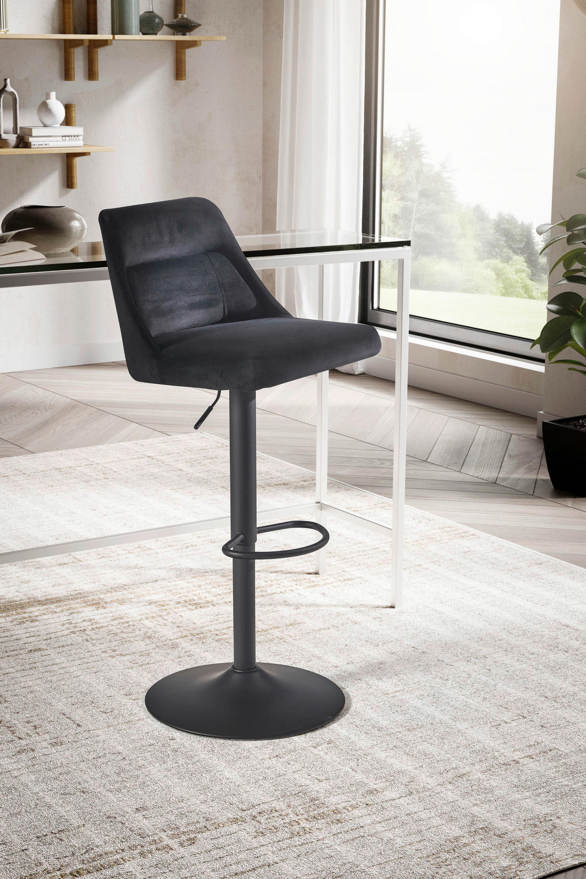 Barhocker schwarz schwarz Samt Eisen B/H/T: ca. 45x106x51 cm Barhocker - schwarz (45,00/106,00/51,00cm) - Wohnling