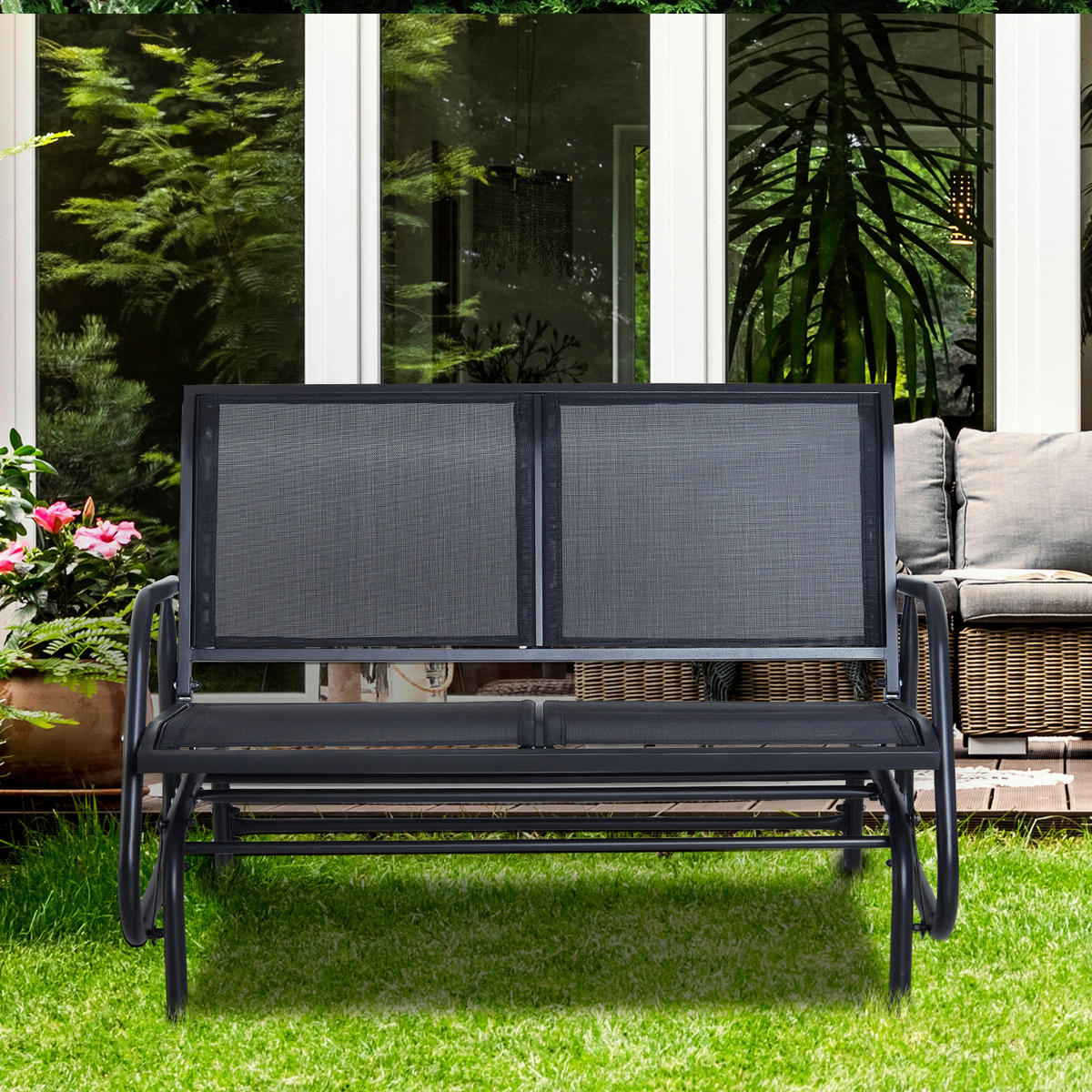 HOMCOM Schaukelbank schwarz Stahl B/H/L: ca. 123x88x80 cm Schaukelbank - schwarz (80,00/123,00/88,00cm) - HOMCOM