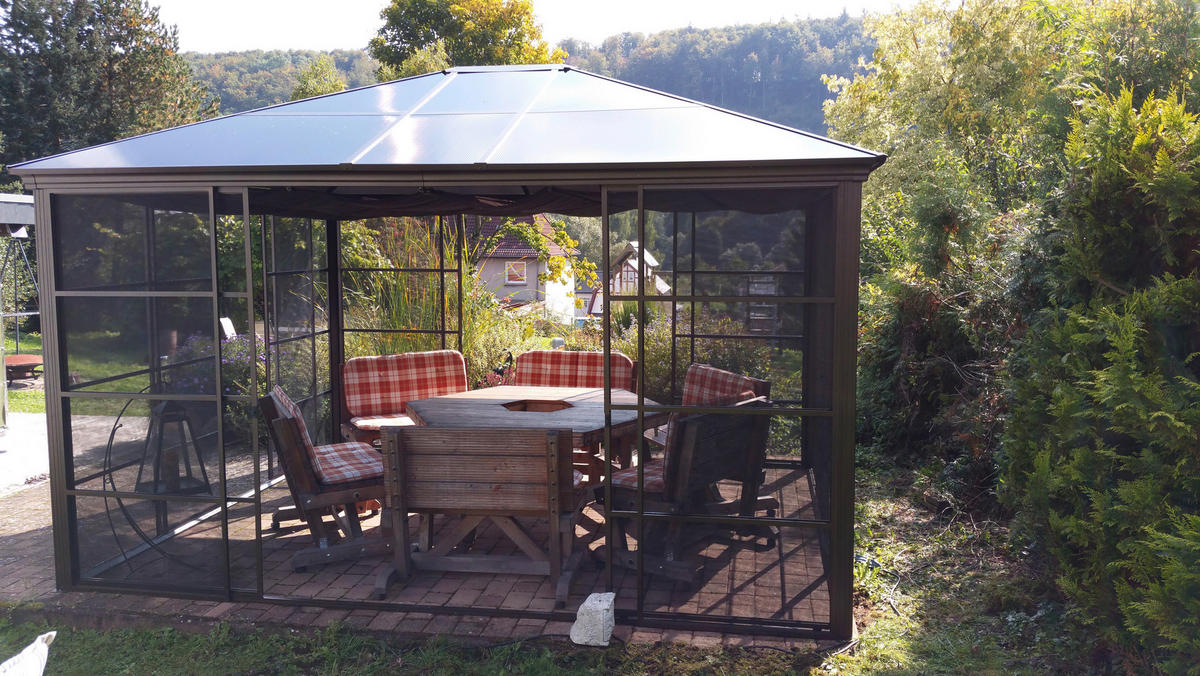 Sojag Pavillon Castel bronze Aluminium B/H/L: ca. 362x296x427 cm Castel - bronze (427,00/362,00/296,00cm) - Sojag