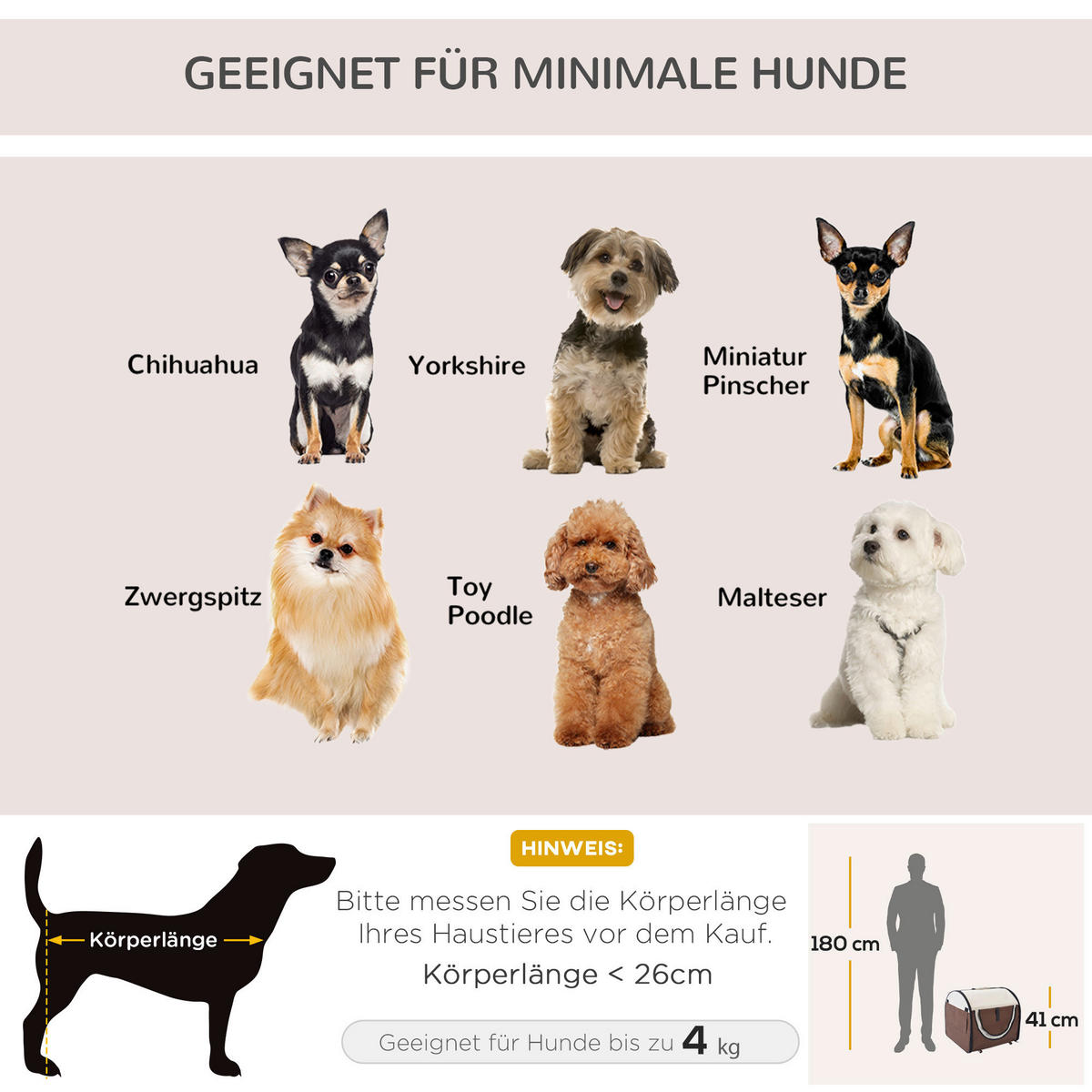 PawHut Hundetransportbox creme Polyester B/H/L: ca. 36x41x46 cm Hundetransportbox - braun/creme (46,00/36,00/41,00cm) - PawHut