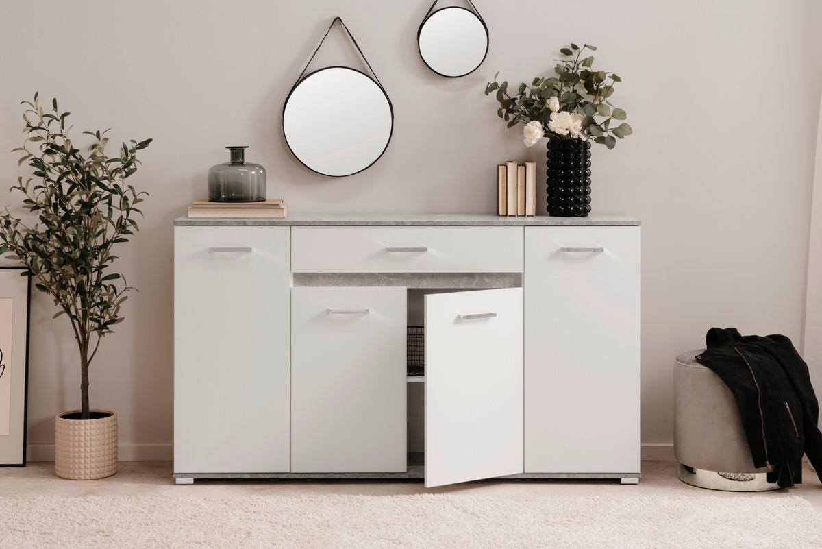 Sideboard Volos Beton Optik weiß B/H/T: ca. 160x90x38 cm Volos - weiß (160,00/90,00/38,00cm)