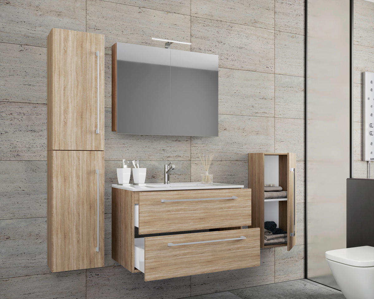 Waschplatz 5tlg-Badinos Eiche Sonoma Nachbildung B/H/T: ca. 80x50x46 cm 5tlg-Badinos - Eiche (80,00/50,00/46,00cm) - VCM Möbel