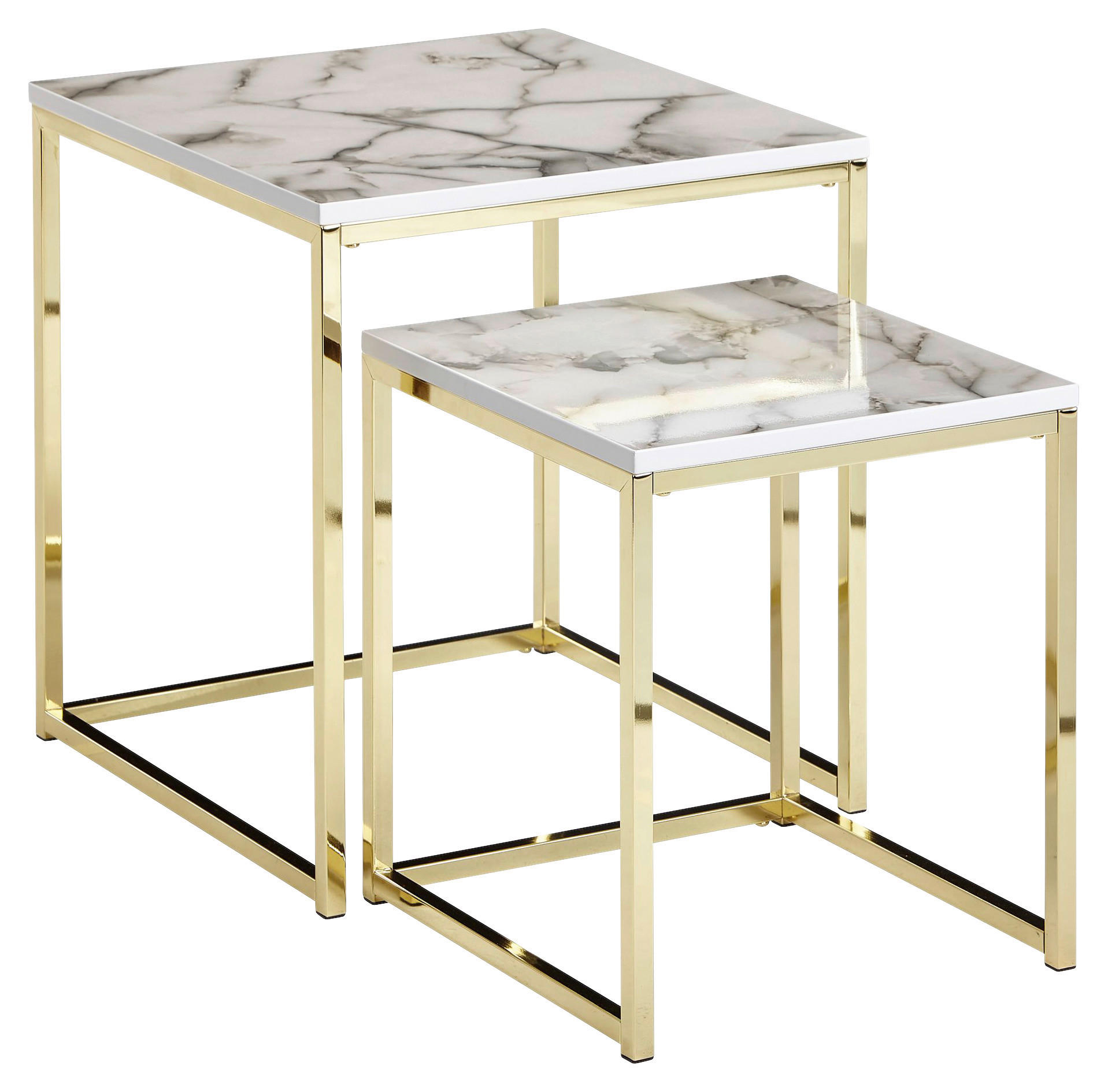 Couchtisch 2er-Set. weiß Marmor Optik gold 2er-Set. - gold/weiß - Wohnling
