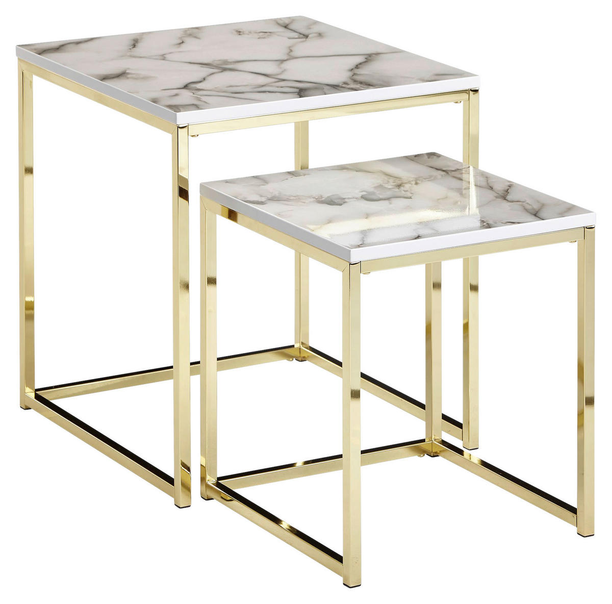Couchtisch 2er-Set. weiß Marmor Optik gold 2er-Set. - gold/weiß - Wohnling