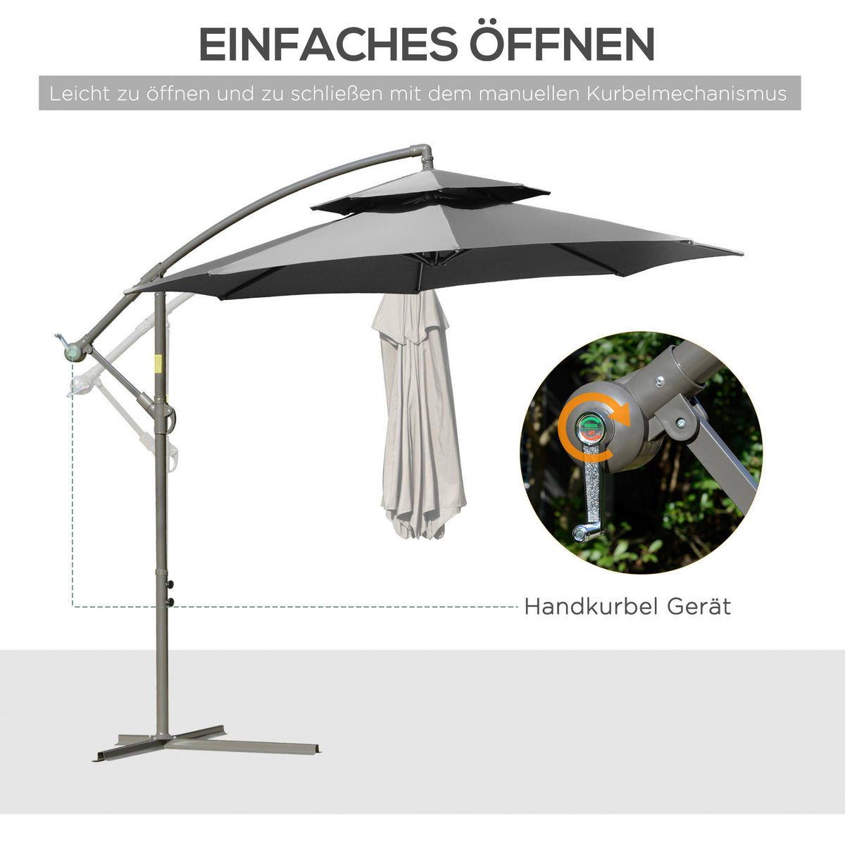 Outsunny Sonnenschirm hellgrau Polyester H/D: ca. 245x267 cm Sonnenschirm - hellgrau (267,00/245,00cm) - Outsunny