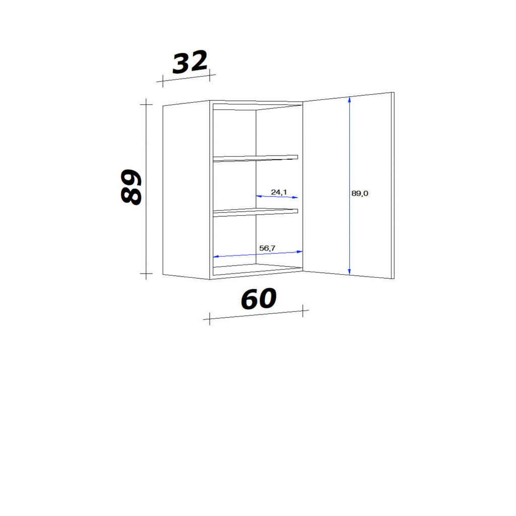 Thumbnail - Hängeschrank Vita weiß matt B/H/T: ca. 60x89x32 cm
