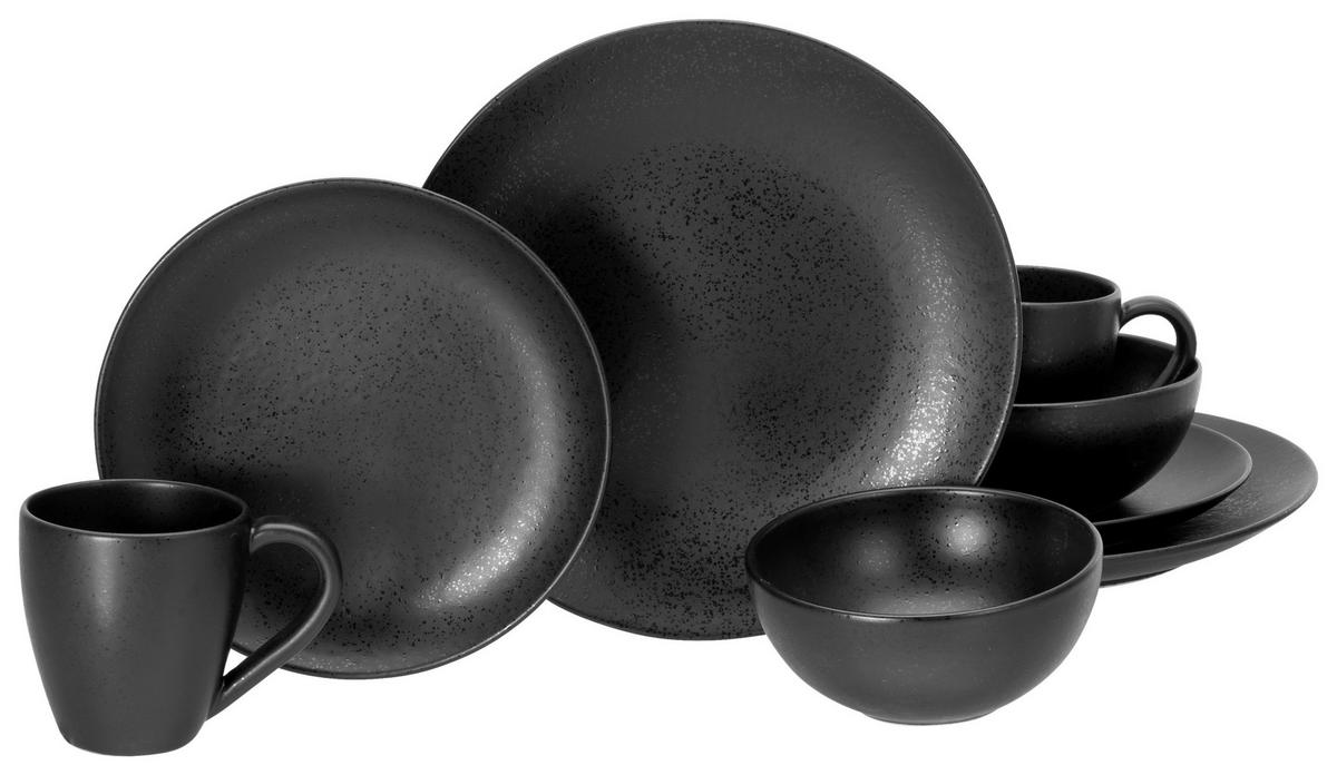 CreaTable Kombiservice Magic Black schwarz Steinzeug 8 tlg. Magic Black - schwarz - CreaTable