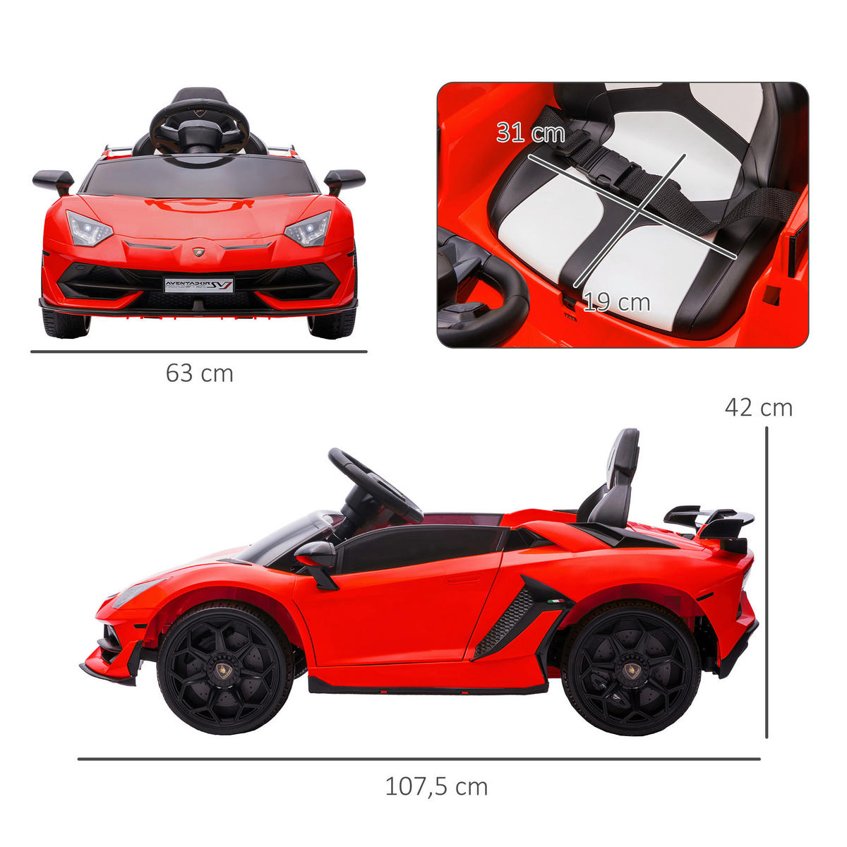 HOMCOM Kinderauto rot B/H/L: ca. 63x107,5x42 cm Kinderfahrzeug - rot (42,00/63,00/107,50cm) - HOMCOM