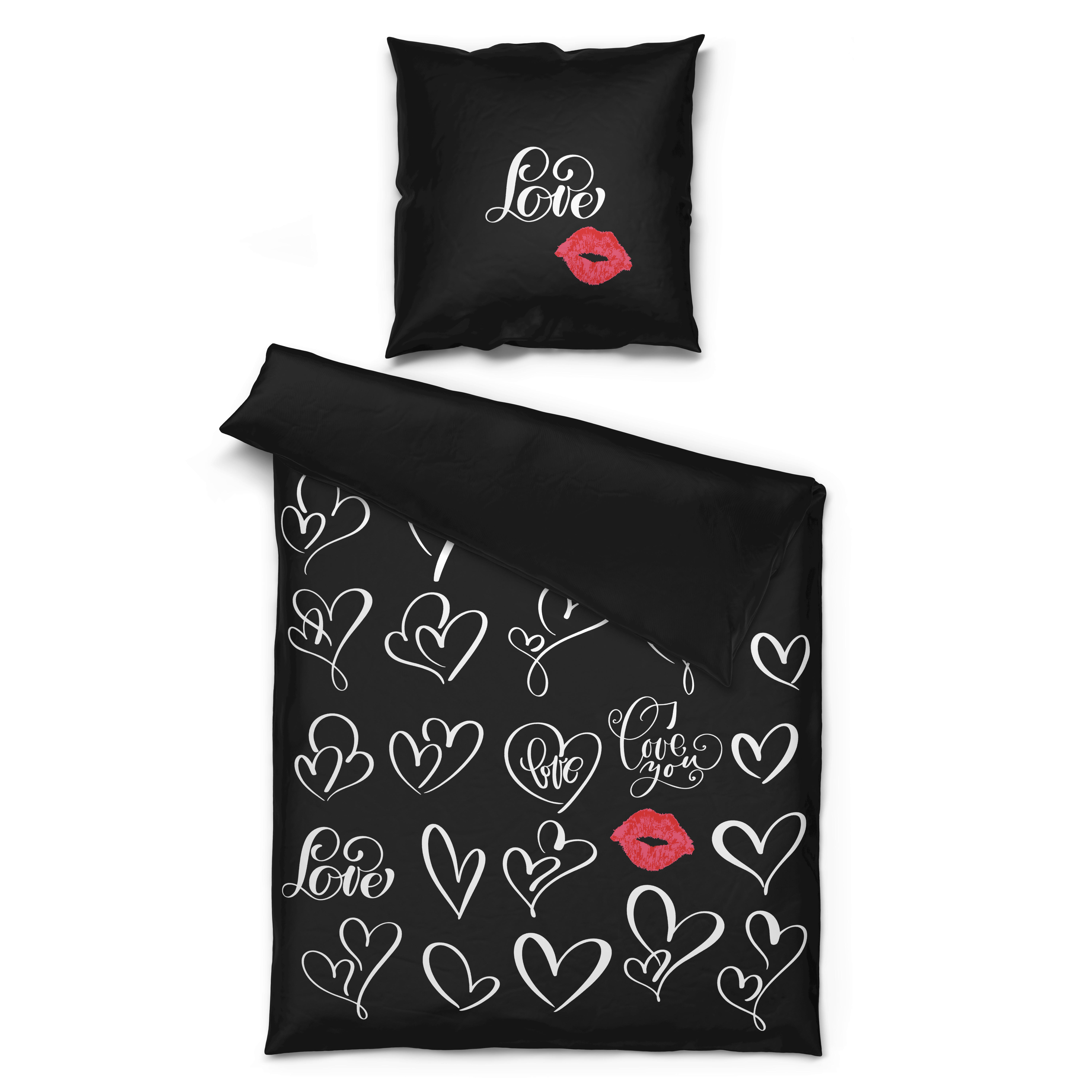 Microfaser Bettwäsche Wendebettwäsche_Microfaser_Love - weiß/schwarz (135,00/200,00cm) - beau rêve