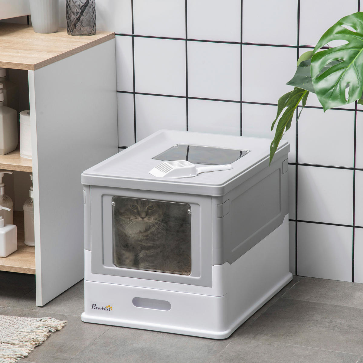 PawHut Katzen-Zubehör grau Edelstahl B/H/L: ca. 35,5x47,5x36,7 cm Katzentoilett - weiß/grau (36,70/35,50/47,50cm) - PawHut