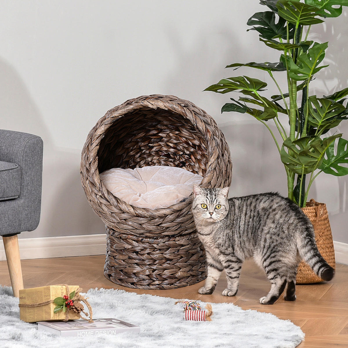 PawHut Katzenkorb dunkelbraun Baumwolle B/H/L: ca. 33x52x42 cm Katzenkorb - dunkelbraun (42,00/33,00/52,00cm) - PawHut