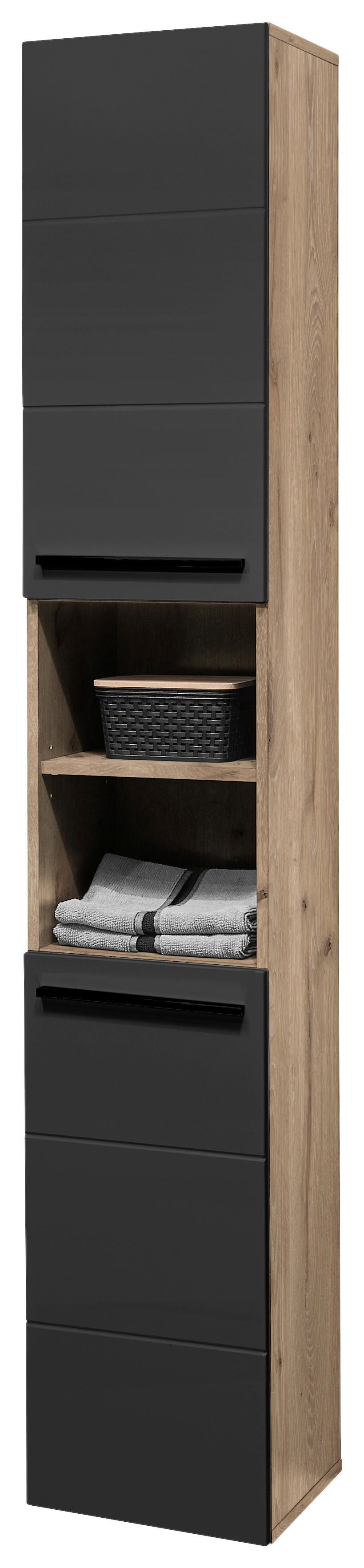 Hochschrank Vista Oak Eiche Viking Nachbildung schwarz matt B/H/T: ca. 34x190x31 cm Vista - schwarz/Oak (34,00/190,00/31,00cm)
