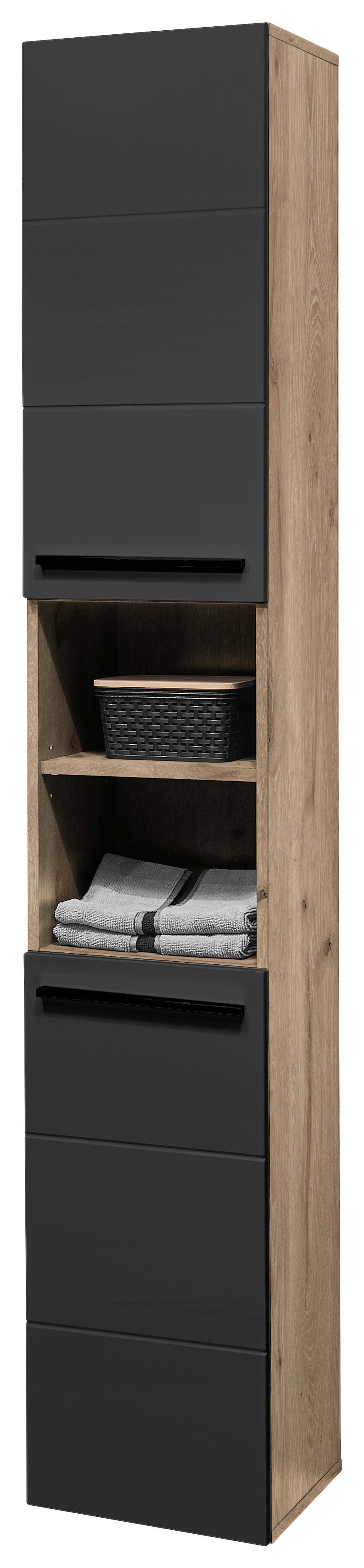 Hochschrank Vista Oak Eiche Viking Nachbildung schwarz matt B/H/T: ca. 34x190x31 cm Vista - schwarz/Oak (34,00/190,00/31,00cm)