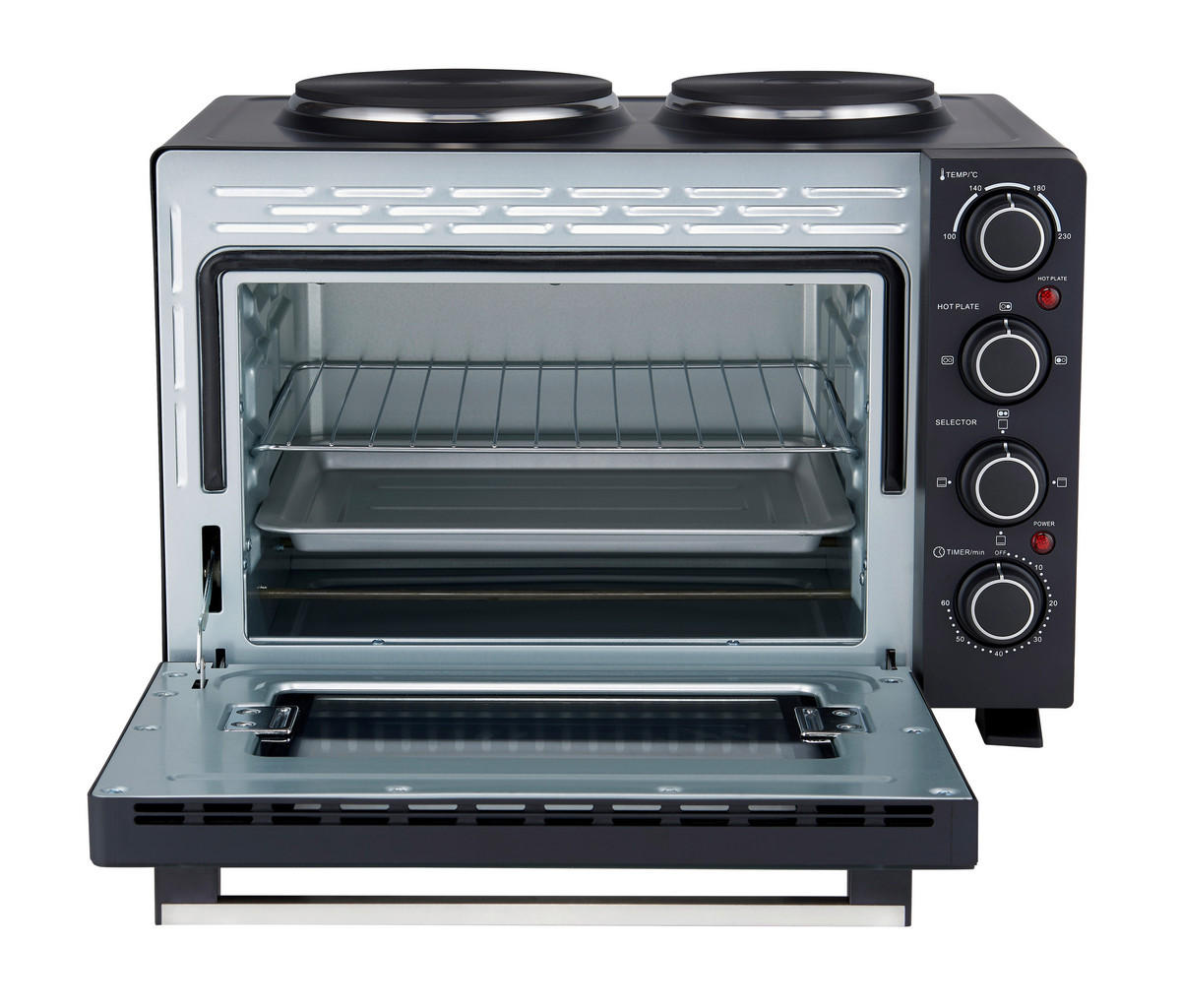 POCOline Mini-Backofen silber Glas B/H/L: ca. 42,6x35,7x51,1 cm ca. 30 l Mini-Backofen KP 30l Korfu - schwarz/silber (51,10/42,60/35,70cm) - POCOline