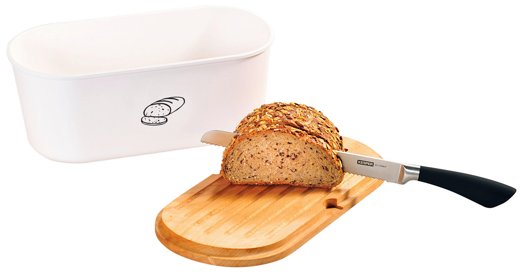 Kesper Brotkasten mit Schneidbrett weiß Holz B/H/L: ca. 18x14x33,5 cm Brotkasten_m.Schneidbrett - weiß/natur (33,50/18,00/14,00cm) - Kesper