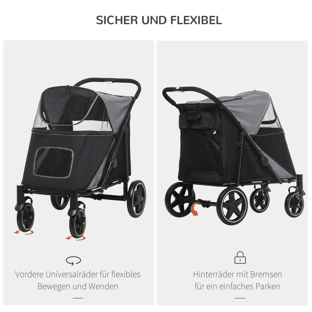 PawHut Hunde-Zubehör grau Edelstahl B/H/L: ca. 65x112x100 cm Hundwagen - grau (100,00/65,00/112,00cm) - PawHut