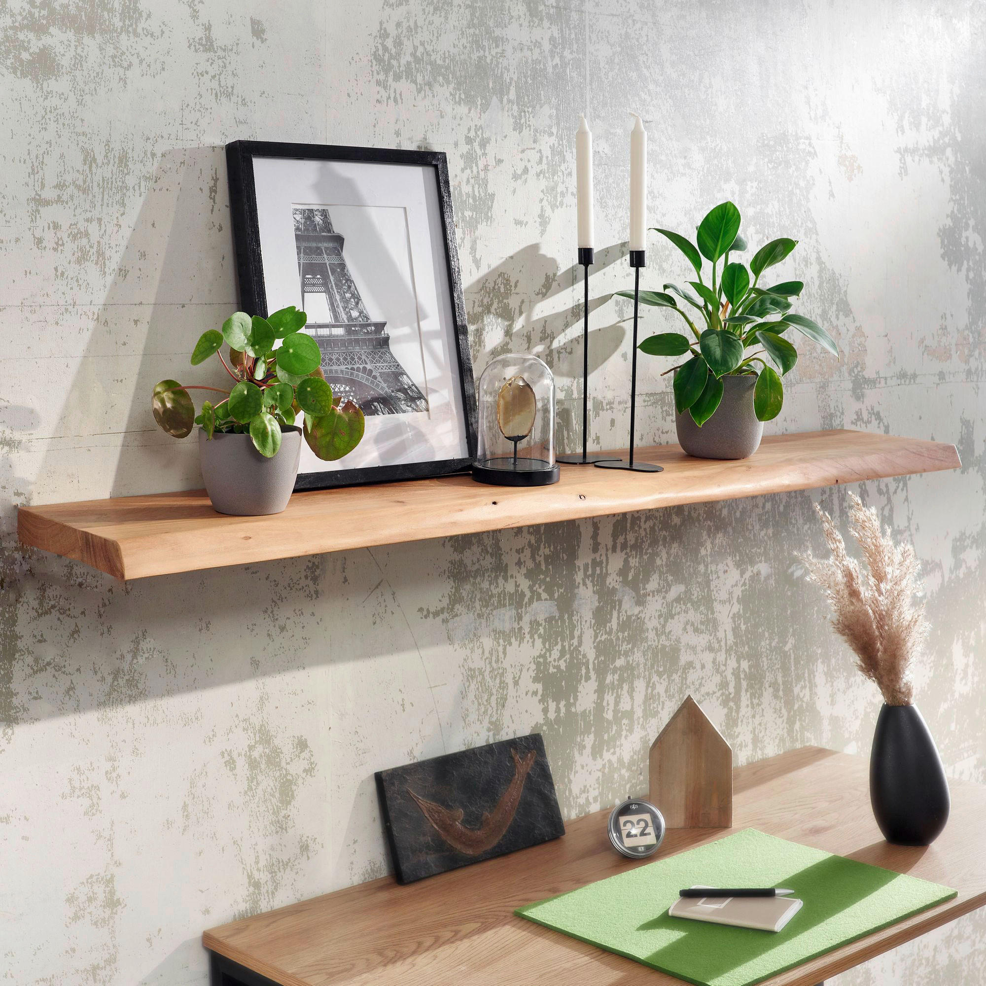Wandregal braun Holz B/H/T: ca. 140x7x26 cm Wandregal - braun (140,00/7,00/26,00cm) - Wohnling