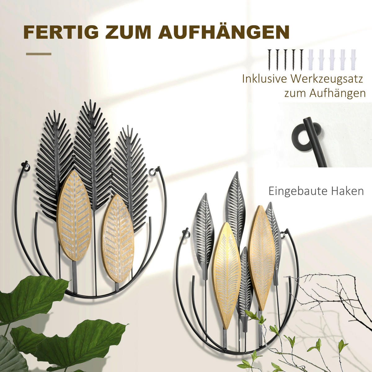 HOMCOM Wand-Element schwarz Polypropylen B/H/L: ca. 3x40x46 cm Wanddekoration - natur/schwarz (46,00/3,00/40,00cm) - HOMCOM