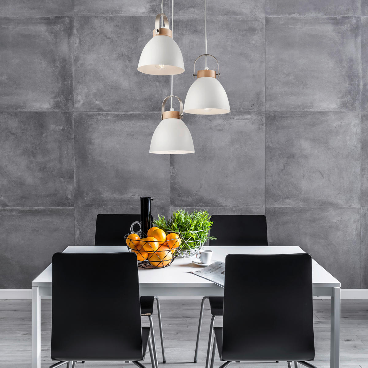 Lamkur Pendelleuchte DANIELLE 31811 weiß Holz Stahl H/L: ca. 79x37 cm E27 3 Brennstellen Danielle - weiß (37,00cm) - Lamkur