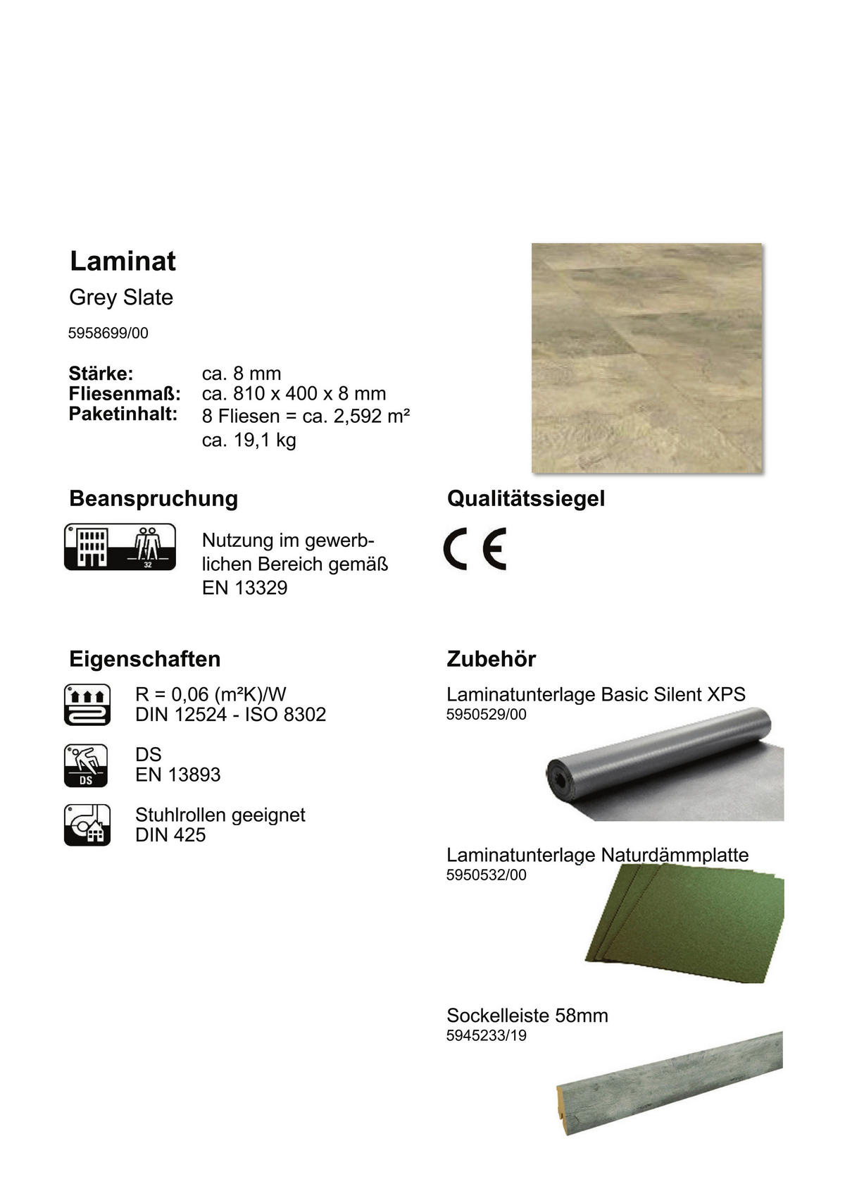 Jangal Laminatboden Grey Slate ca. 2,592 m² im Paket  B/L: ca. 40x81 cm pro Paket Grey Slate ca. 2,592 m² im Paket - grau (40,00/81,00cm) - Jangal