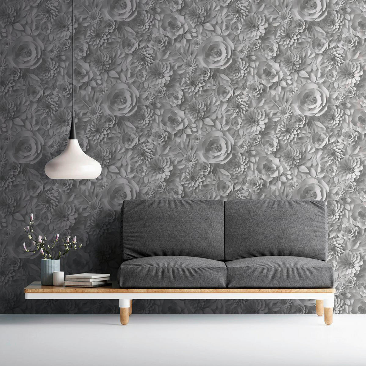 A.S.Creation Vliestapete Floral grau B/H: ca. 0,53x10,05 cm Tapete 3D in Grau - grau (0,53/10,05cm) - A.S.Creation