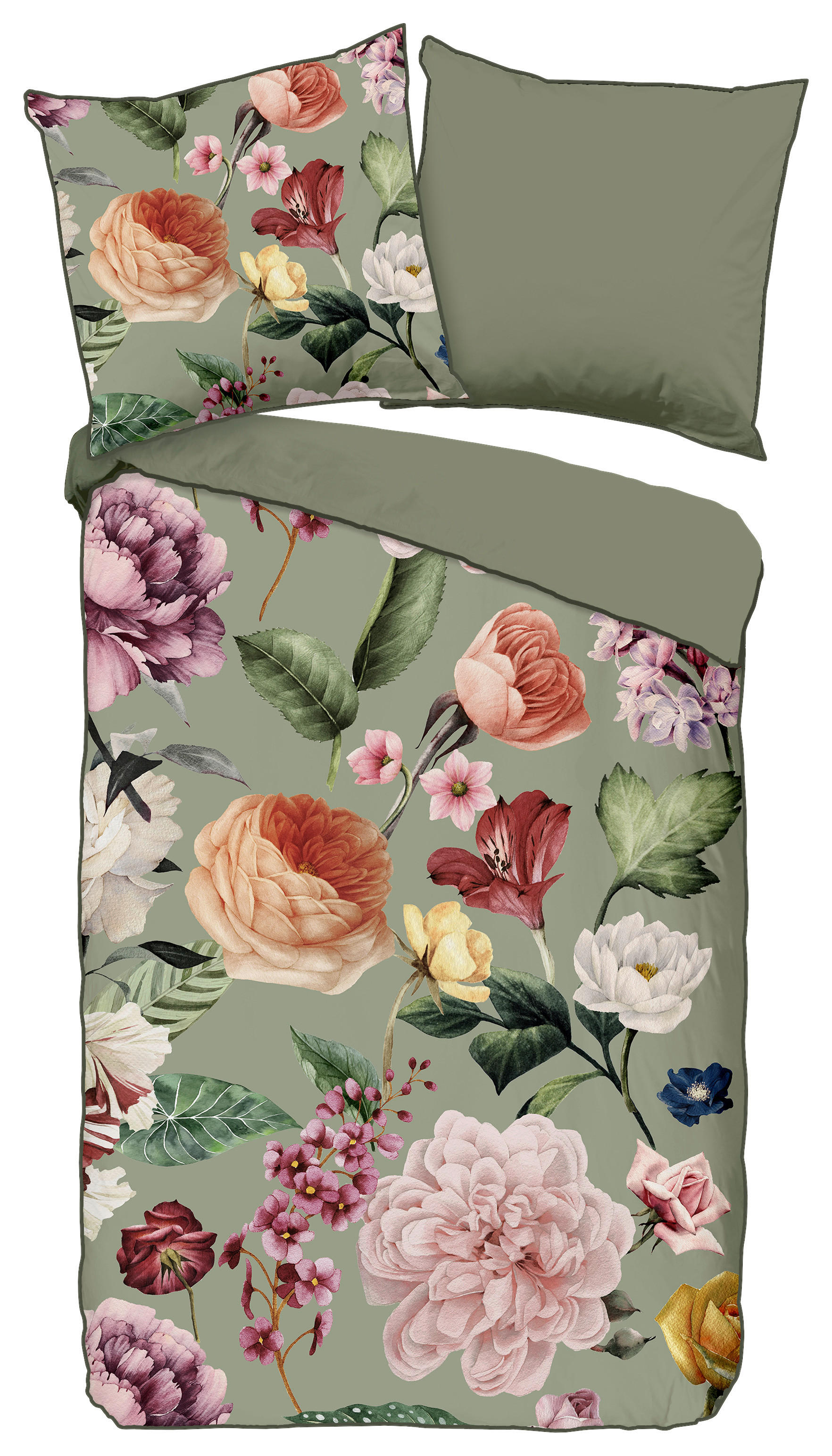 Baumwoll Bettwäsche Fiori Satin Fiori - grün (200,00/200,00cm) - Descanso