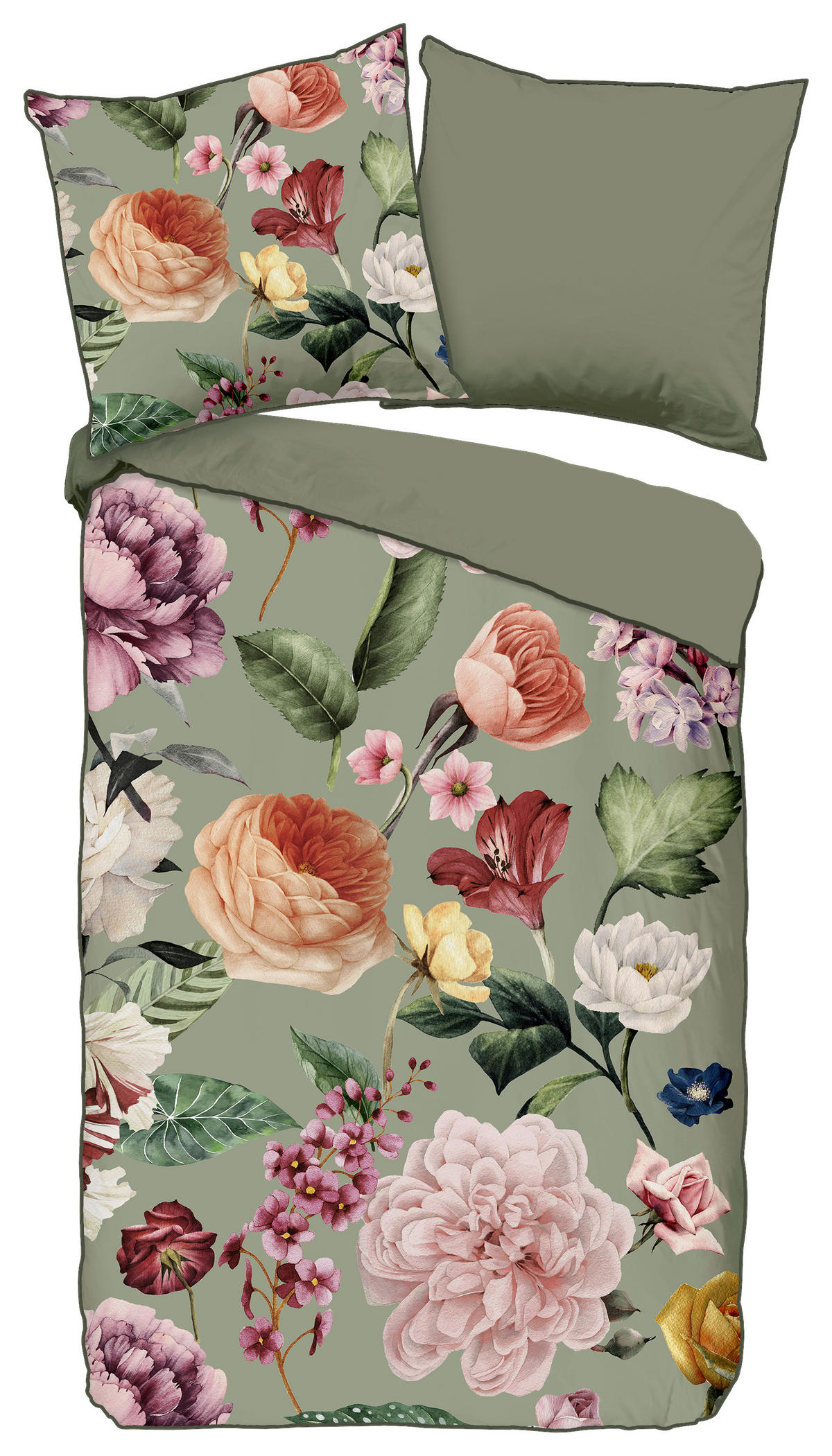 Baumwoll Bettwäsche Fiori Satin Fiori - grün (200,00/200,00cm) - Descanso