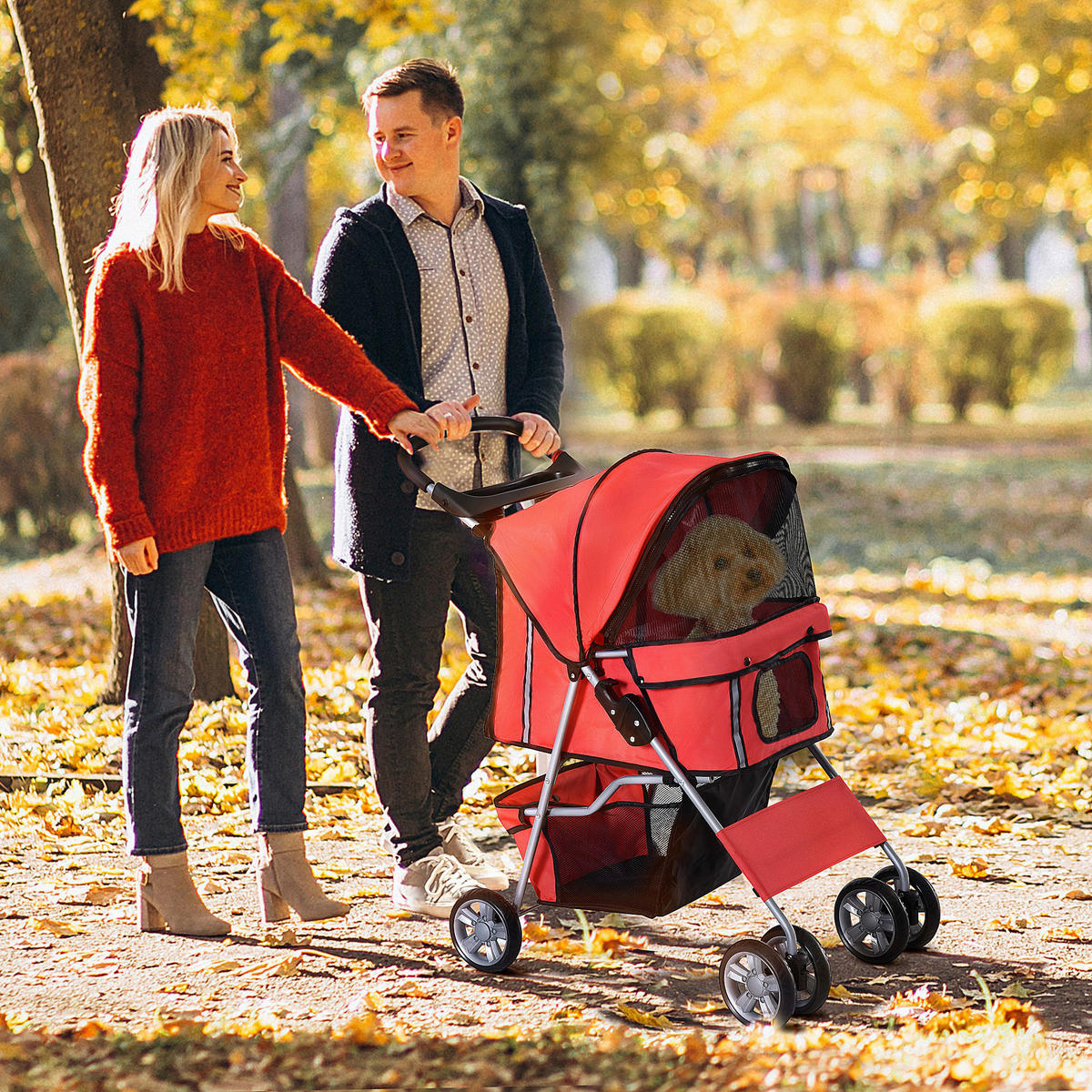 PawHut Hunde-Zubehör rot Polyester B/H/L: ca. 45x75x97 cm Hundewagen - rot (97,00/45,00/75,00cm) - PawHut