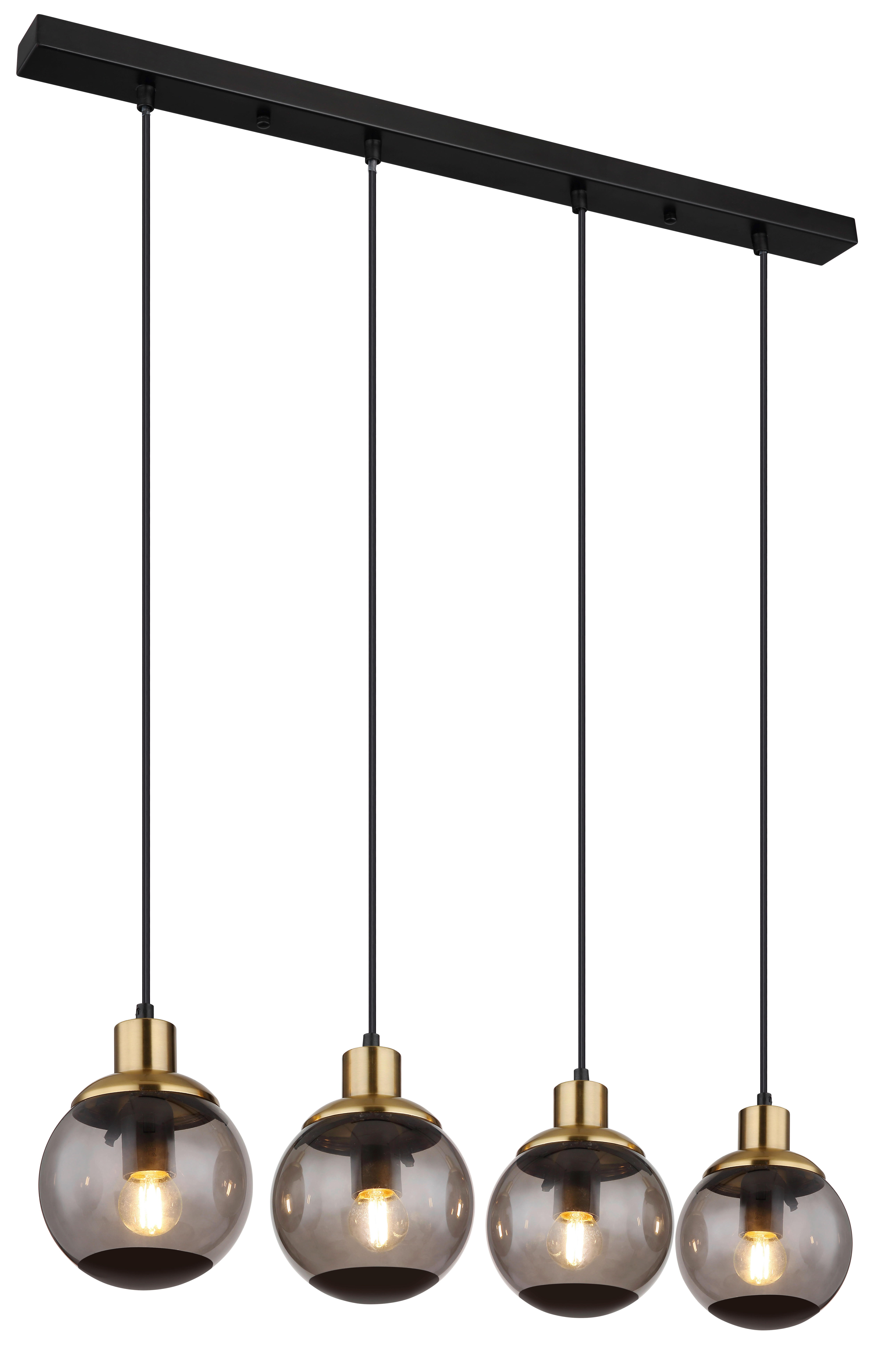 GLOBO Pendelleuchte schwarz Rauch Glas Metall B/H/T: ca. 15x110x75 cm E27 4 Brennstellen POTTER - schwarz/Rauch (15,00/110,00/75,00cm) - GLOBO