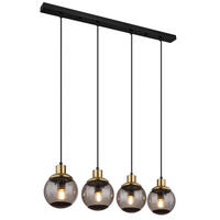 GLOBO Pendelleuchte schwarz Rauch Glas Metall B/H/T: ca. 15x110x75 cm E27 4 Brennstellen POTTER - schwarz/Rauch (15,00/110,00/75,00cm) - GLOBO
