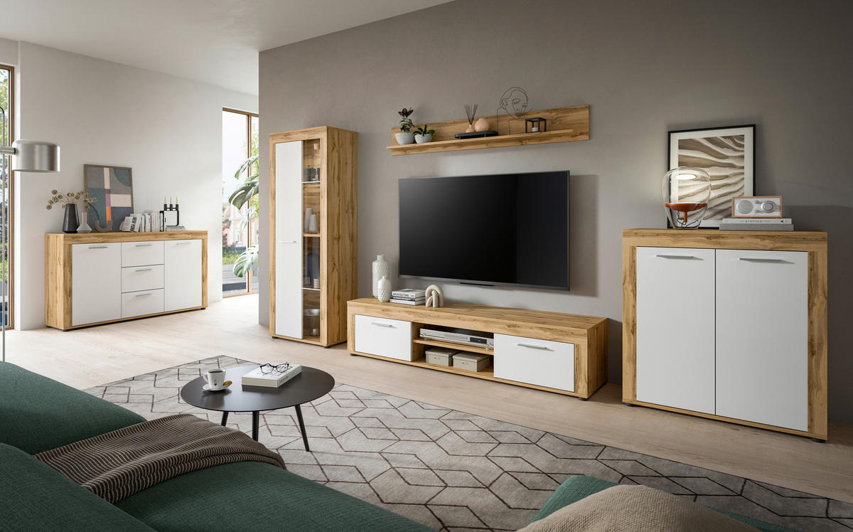 Sideboard Jam Eiche Wotan Nachbildung weiß B/H/T: ca. 125x80x35 cm Jam - Eiche/weiß (125,00/80,00/35,00cm) - xonox.home