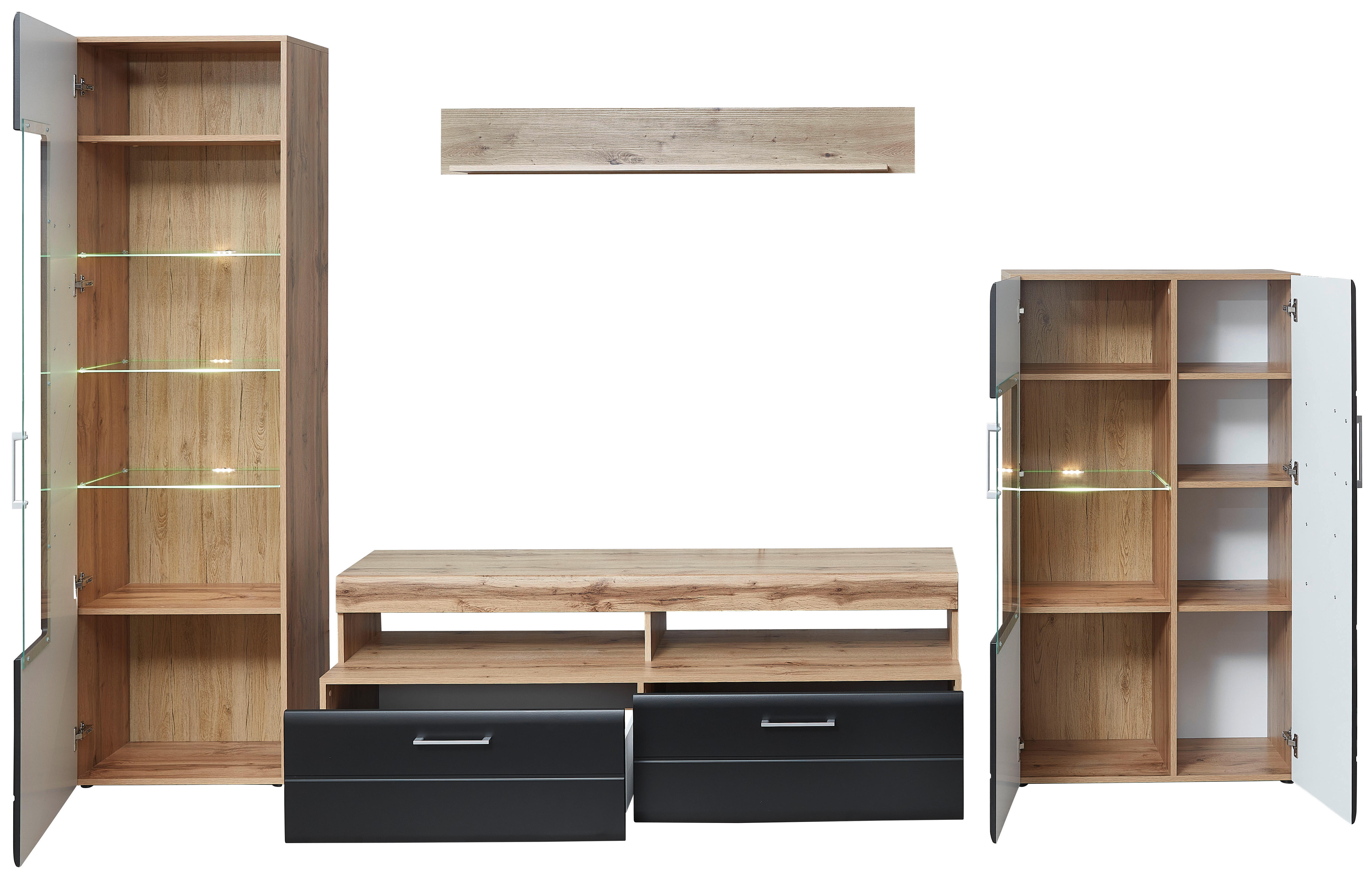 Wohnwand Sonate Eiche Nachbildung schwarz matt B/H/T: ca. 340x208x52 cm Sonate - schwarz (340,00/208,00/52,00cm)