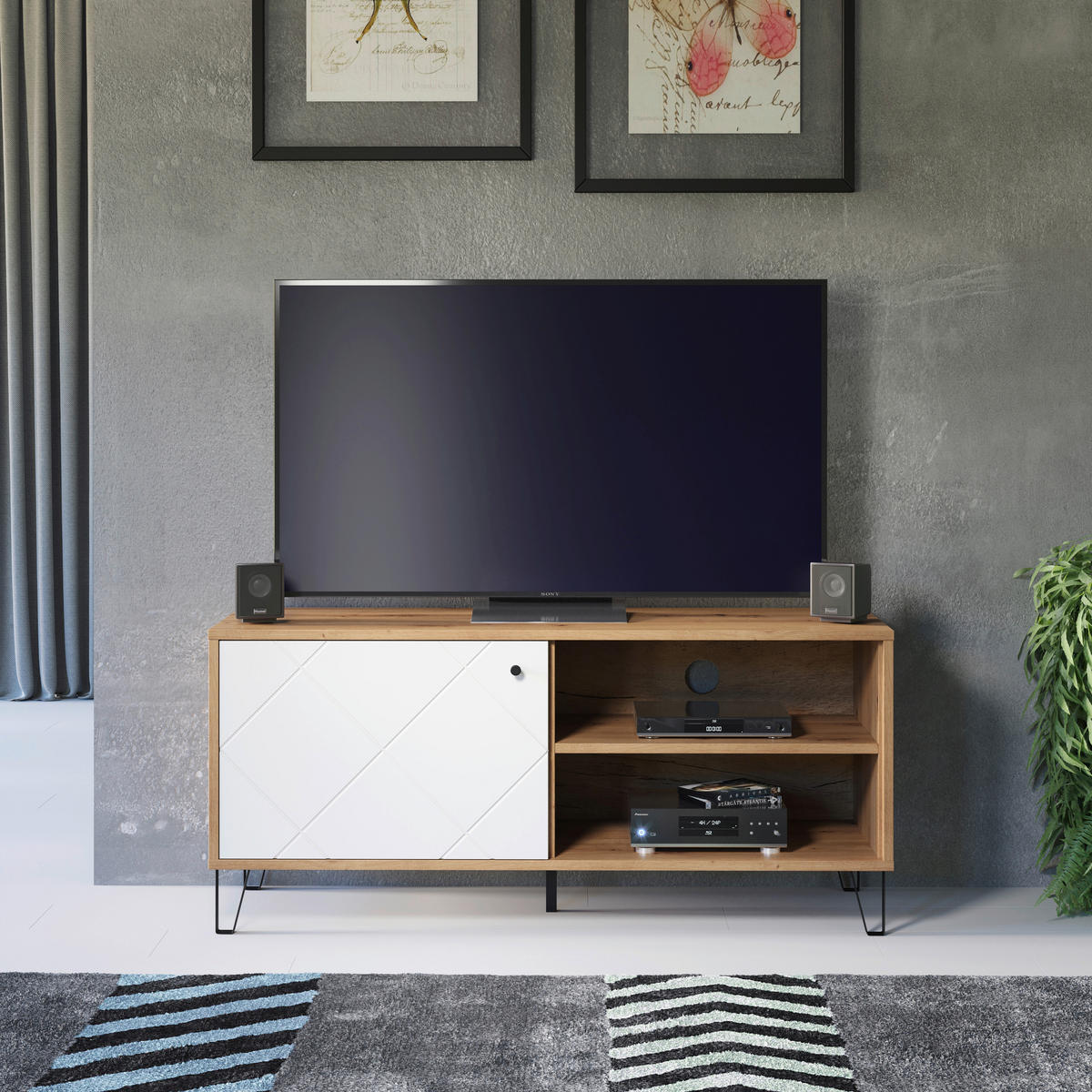 TV-Lowboard Touch weiß matt Eiche Artisan Nachbildung B/H/T: ca. 123x56x40 cm Touch - Eiche/weiß (123,00/56,00/40,00cm) - Trendteam