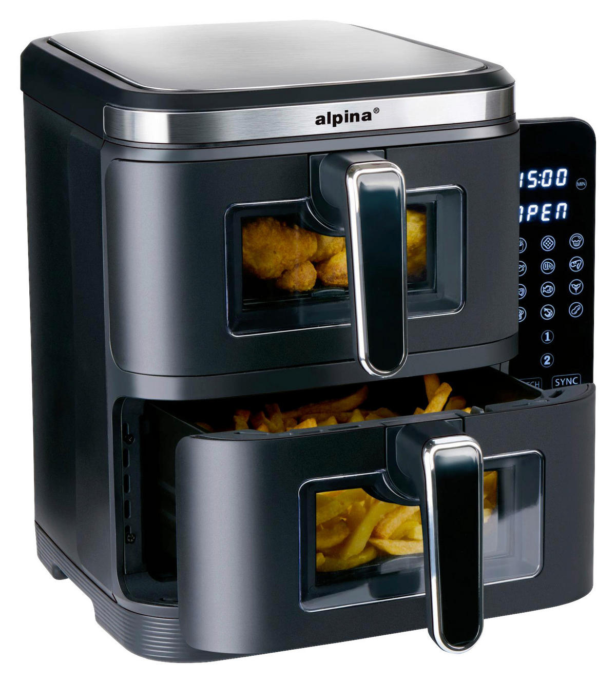 Heißluftfritteuse 871125239950 schwarz Kunststoff B/H/L: ca. 29x38x35 cm ca. 5,5 l Doppel-Heißluftfritteuse - schwarz (35,00/29,00/38,00cm)