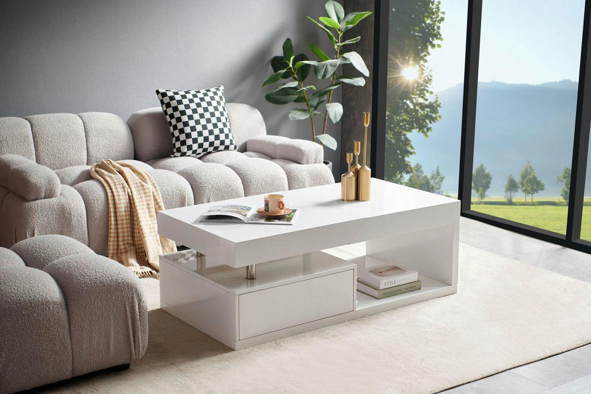 Couchtisch Vega weiß Hochglanz B/H/T: ca. 110x42x60 cm Vega - weiß (110,00/42,00/60,00cm)