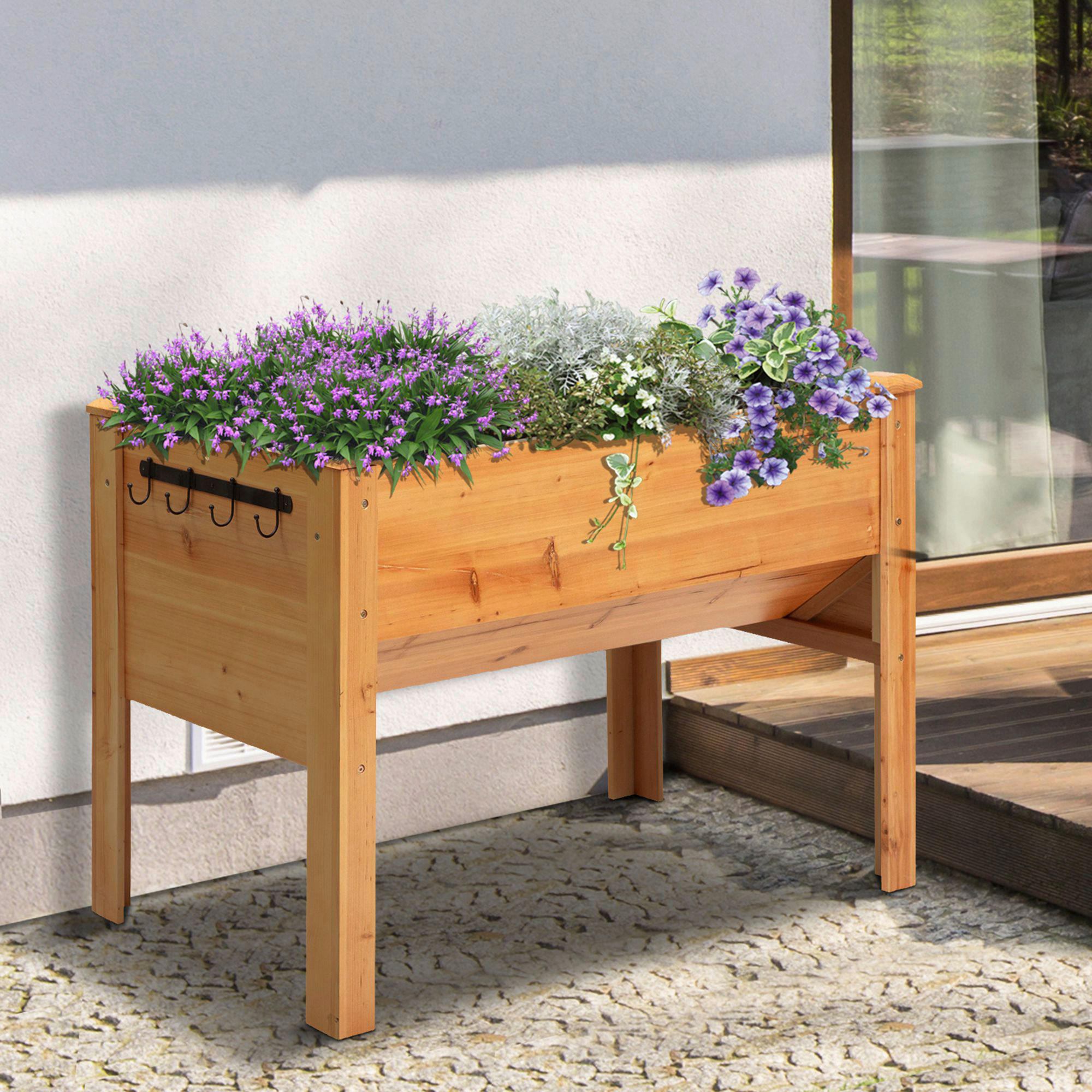 Outsunny Hochbeet mit 4 Hake natur Metall B/H/L: ca. 60x81x120 cm Hochbeet 845-367 - natur (120,00/60,00/81,00cm) - Outsunny