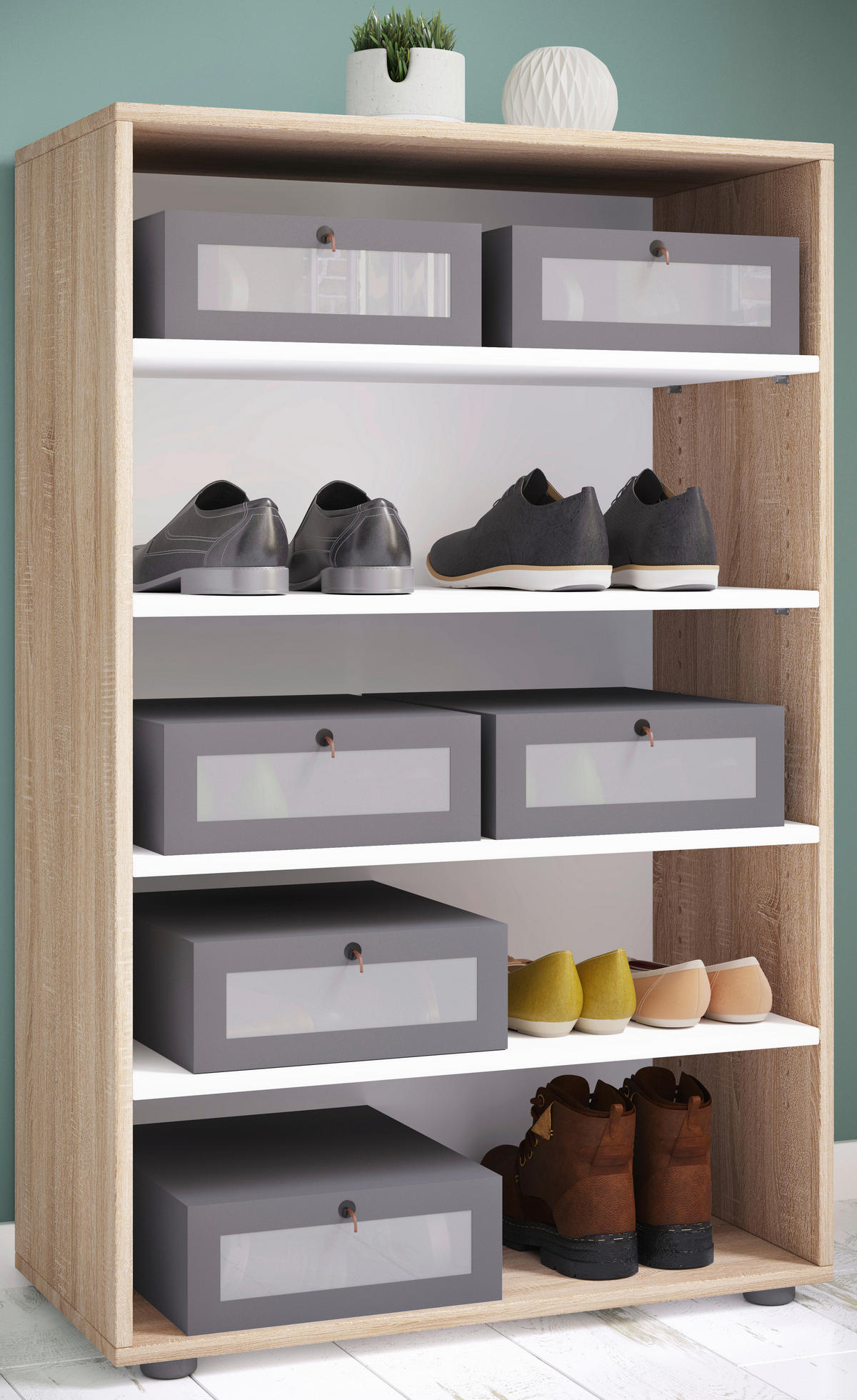 Schuhregal Lona Eiche Sonoma Nachbildung weiß B/H/T: ca. 70x110x37 cm Lona - Eiche/weiß (70,00/110,00/37,00cm) - VCM Möbel