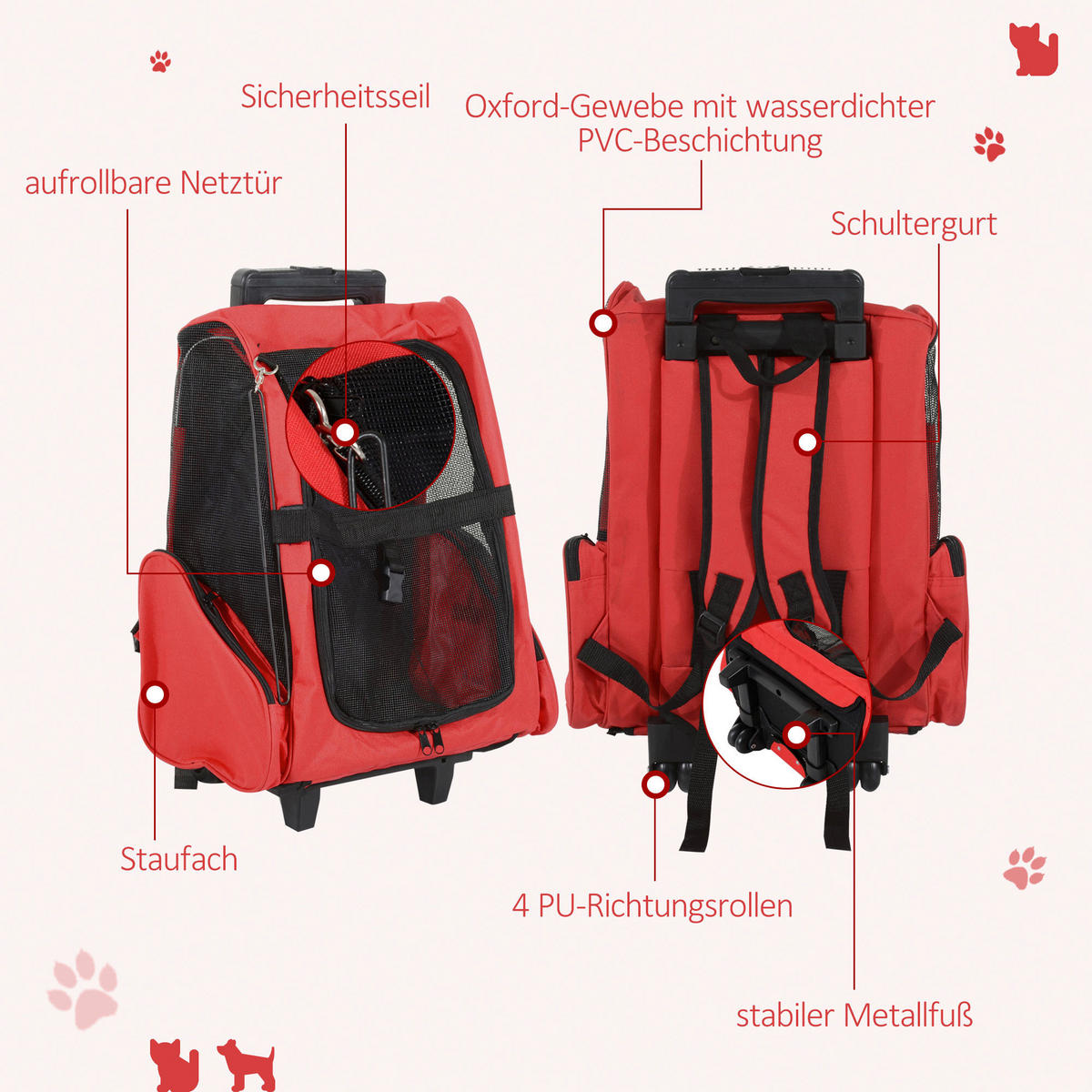 PawHut Hunde-Zubehör schwarz Polyester B/H/L: ca. 25x42x55 cm Tragetasche - rot/schwarz (55,00/25,00/42,00cm) - PawHut