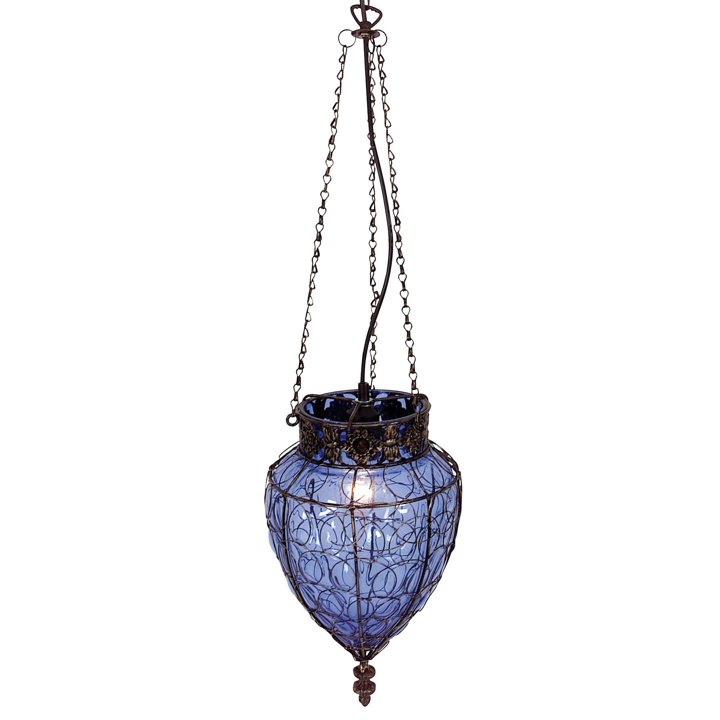 Näve Leuchten Pendelleuchte blau Glas Metall B/H/T/D: ca. 25x39x25x25 cm E27 1 Brennstellen ORIENT - blau (25,00/39,00/25,00cm) - Näve Leuchten
