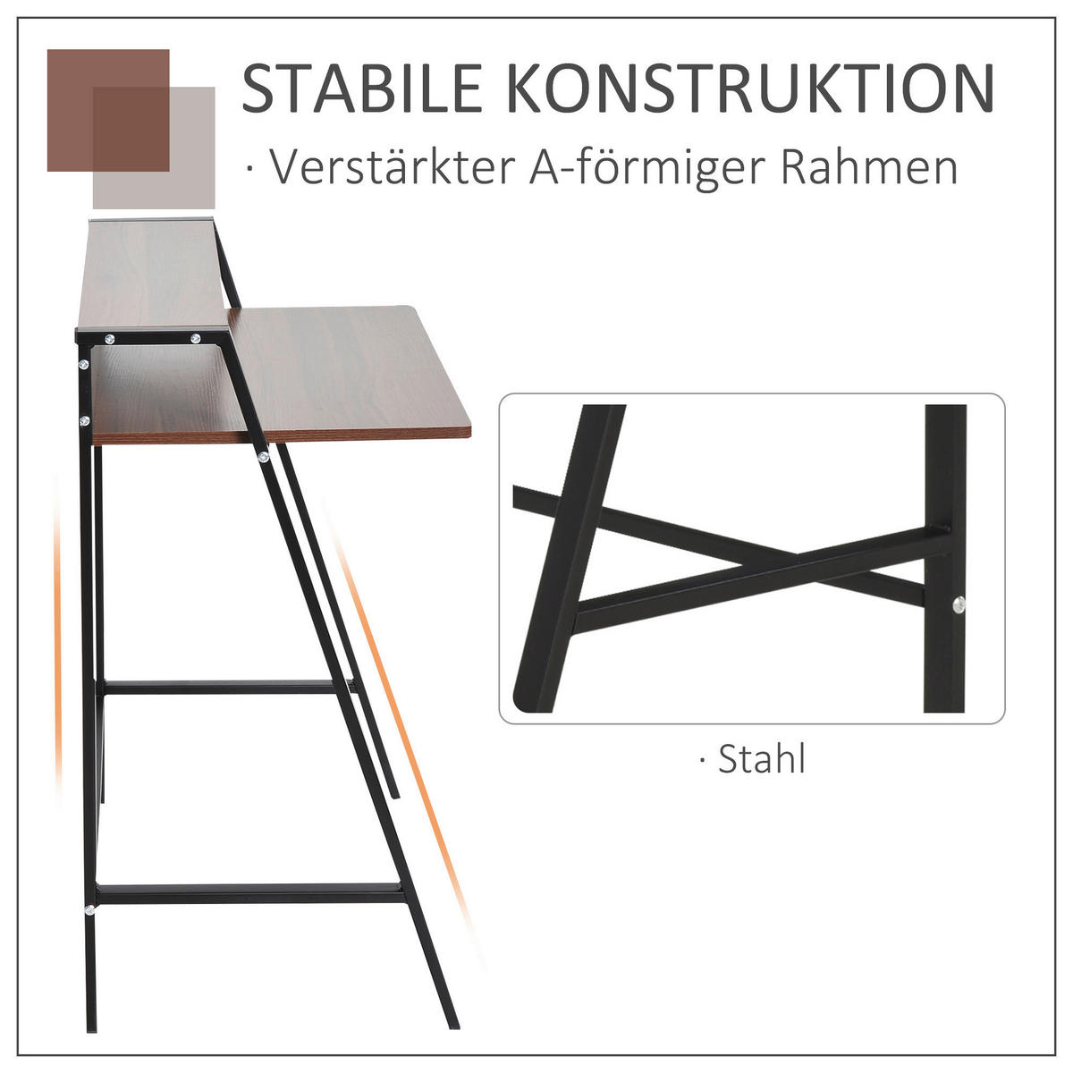 Schreibtisch 836-055 walnuss Nachbildung schwarz B/H/T: ca. 84x85x45 cm 836-055 - schwarz/walnuss (84,00/85,00/45,00cm) - HOMCOM