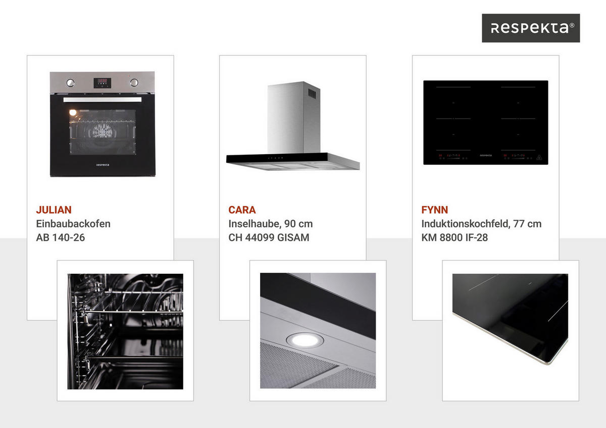 Respekta Inselküche Gabriel grau Hochglanz B/H/T: ca. 320x91x60 cm Gabriel - Eiche/weiß (320,00/91,00/60,00cm) - Respekta