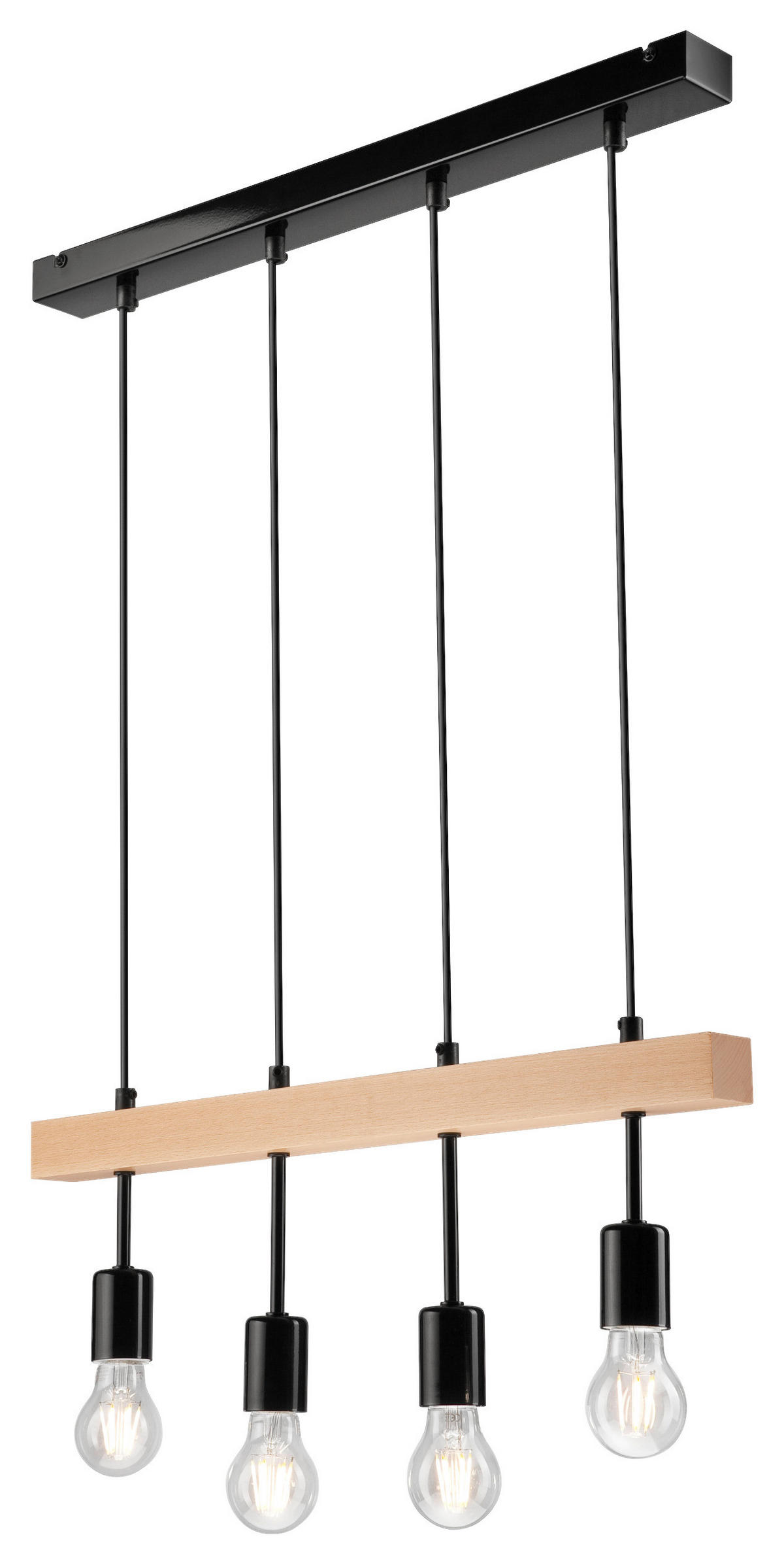 Lamkur Deckenleuchte schwarz Stahl Holz B/H/L: ca. 25x30x70 cm 4 Brennstellen Orazio - schwarz (70,00/25,00/30,00cm) - Lamkur