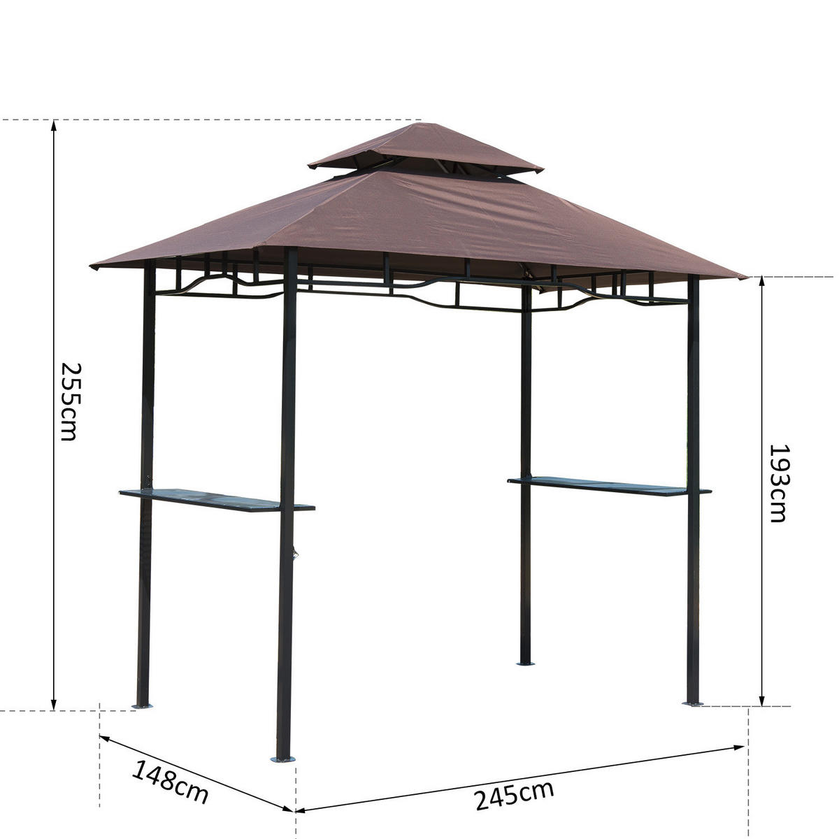Outsunny Gartenpavillon café braun Stahl B/H/L: ca. 150x255x245 cm Grillpavillon_mit_Doppeldach - café braun/schwarz (245,00/150,00/255,00cm) - Outsunny