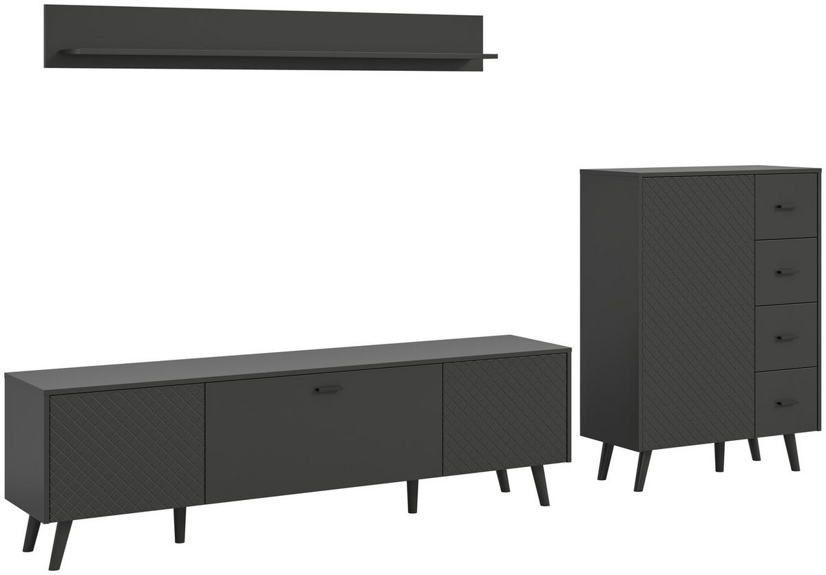 Wohnwand LINEA grau schwarz B/H/T: ca. 269x175x40 cm LINEA - schwarz/grau (269,00/175,00/40,00cm) - xonox.home