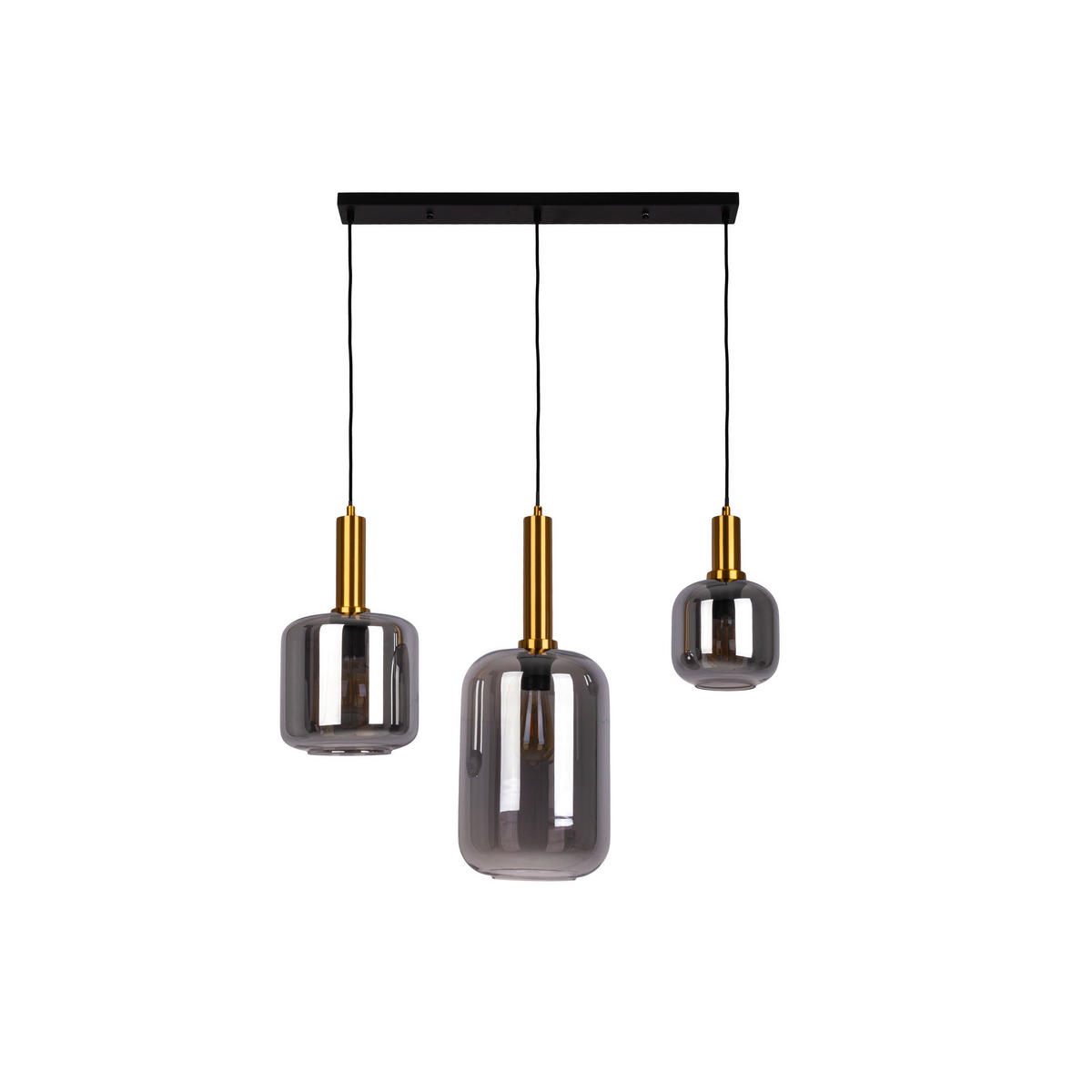 Näve Leuchten Pendelleuchte 7096422 schwarz Metall Glas B/H/T: ca. 82x150x22 cm E27 3 Brennstellen Fumo - schwarz (82,00/150,00/22,00cm) - Näve Leuchten