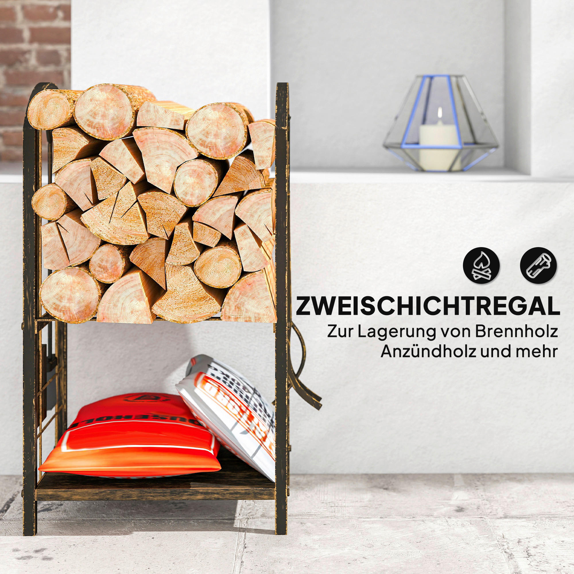 Thumbnail - Outsunny Kaminholzregal kaffee B/H/L: ca. 30x74x43 cm