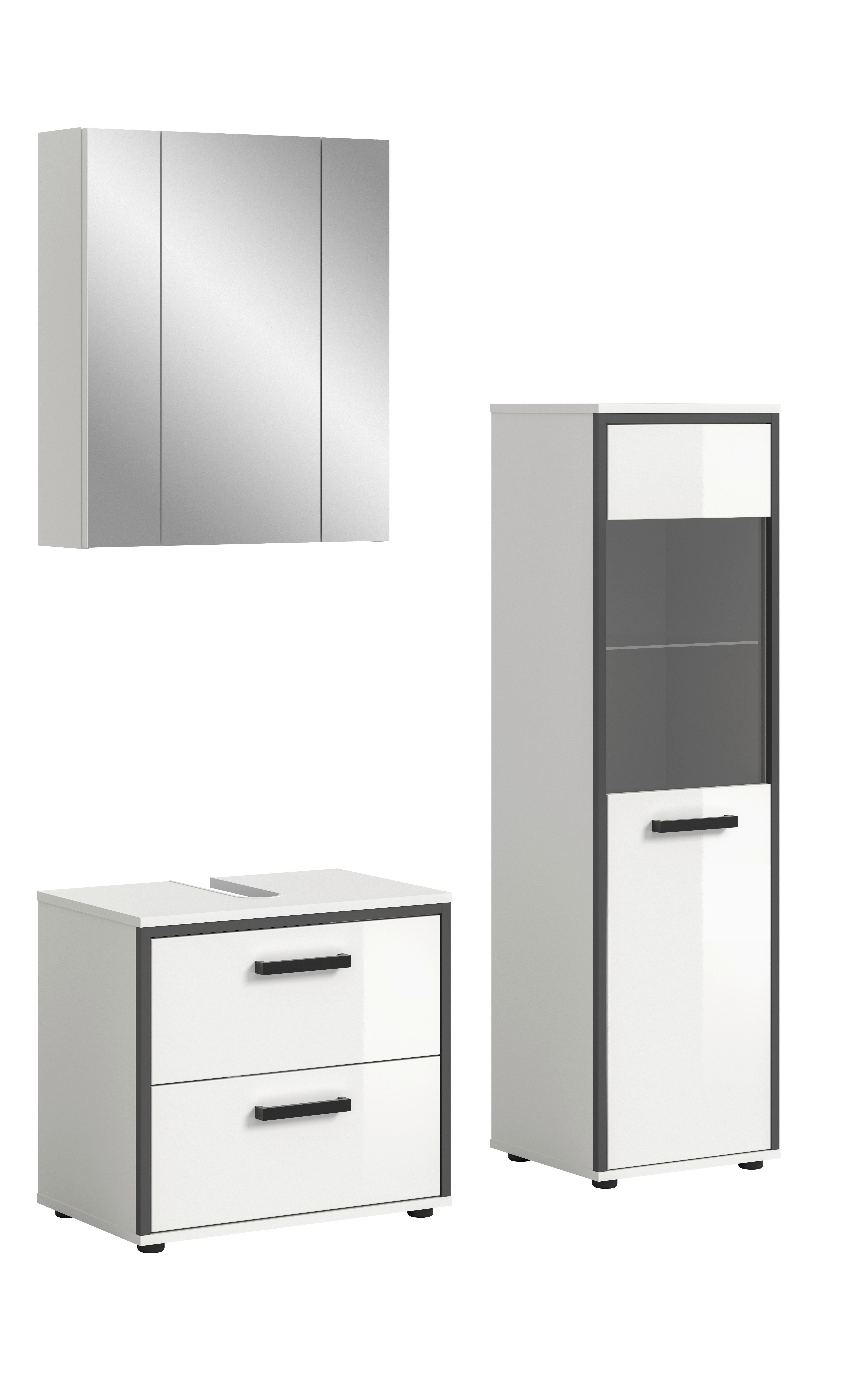 Badblock KOJAK weiß Hochglanz anthrazit grau B/H/T: ca. 115x188x37 cm KOJAK - weiß/anthrazit (115,00/188,00/37,00cm) - xonox.home