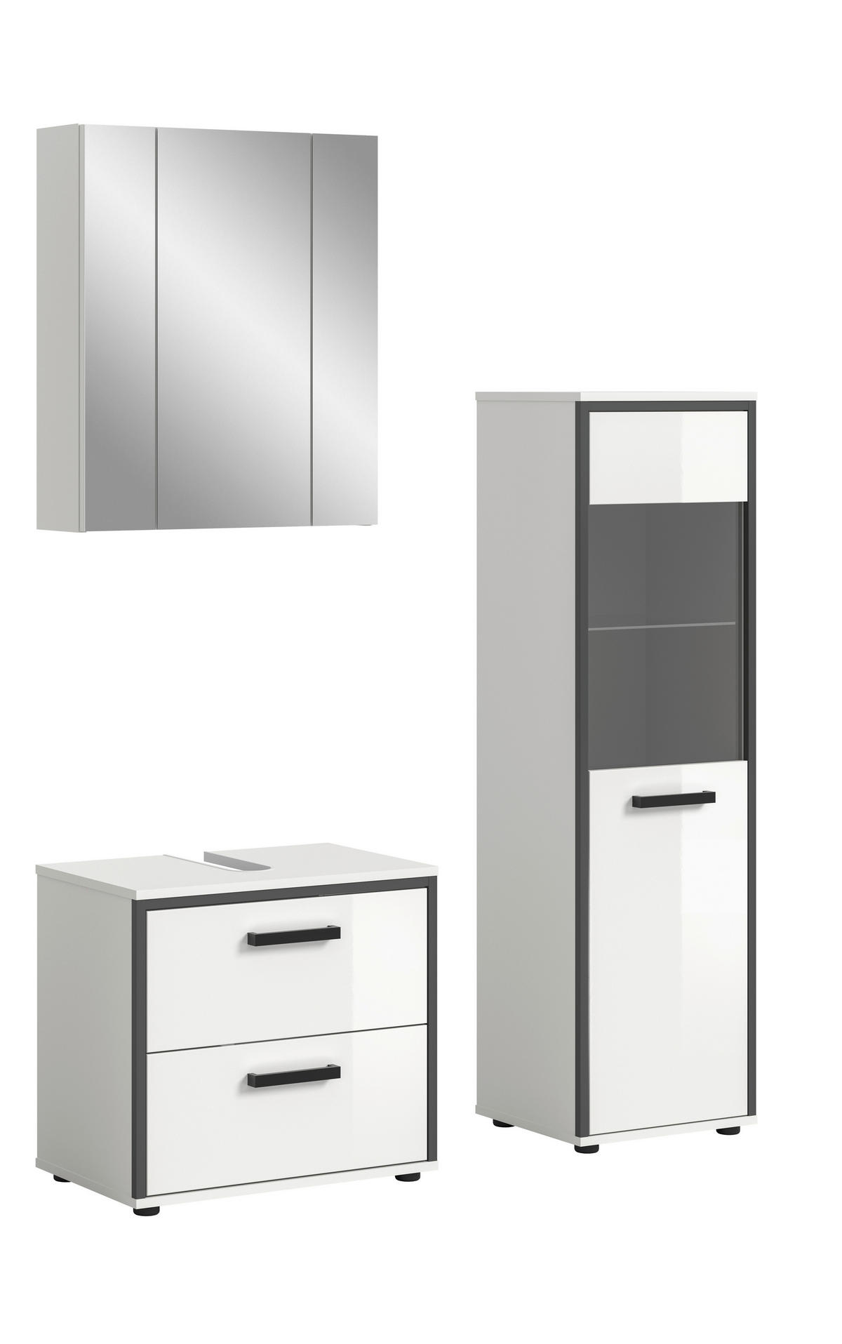 Badblock KOJAK weiß Hochglanz anthrazit grau B/H/T: ca. 115x188x37 cm KOJAK - weiß/anthrazit (115,00/188,00/37,00cm) - xonox.home