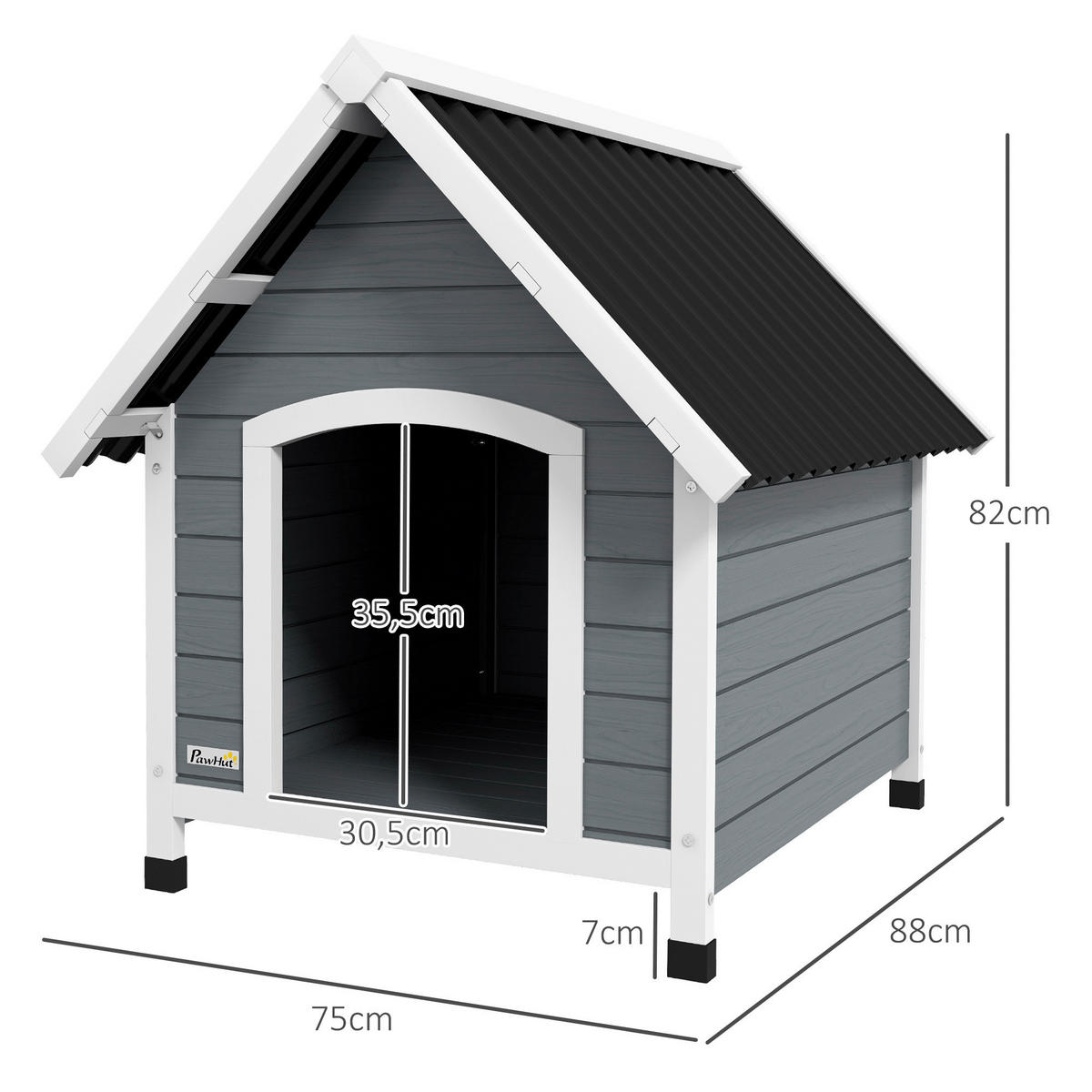 PawHut Hundehütte grau Kunststoff B/H/L: ca. 88x82x75 cm Hundehütte - grau (75,00/88,00/82,00cm) - PawHut